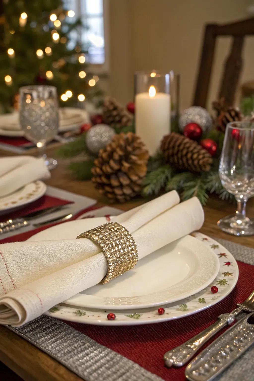 Ornamental napkin bands contribute an elegant touch to your table.