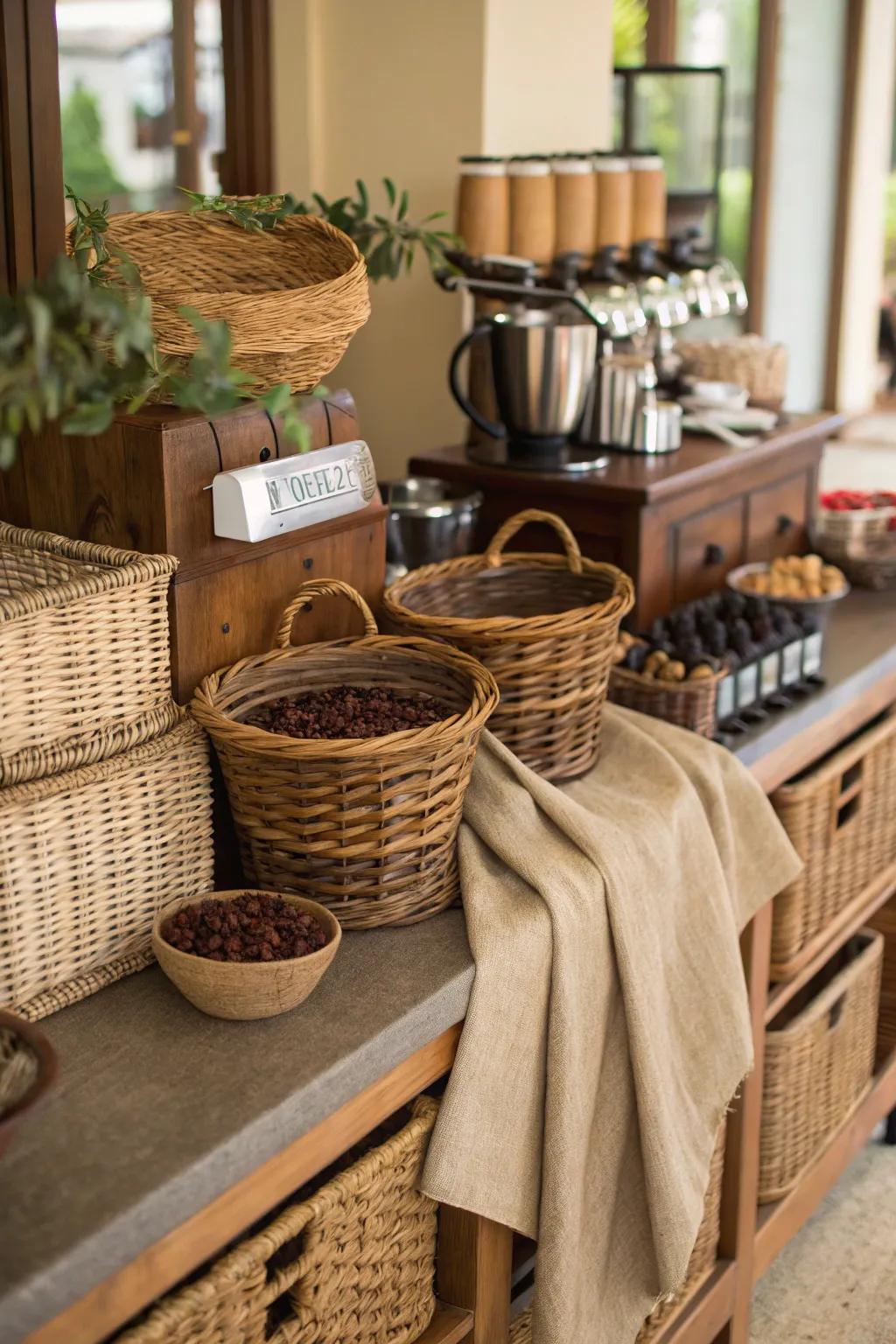 Textures introduce depth and warmth to the look of your coffee station.