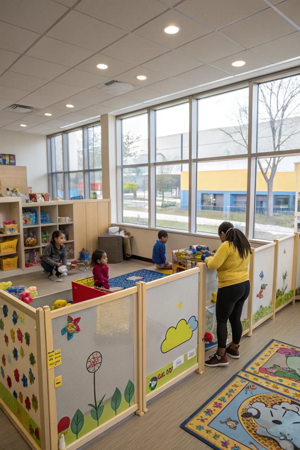 Adaptable play zones can be adjusted to accommodate different activities and groups.