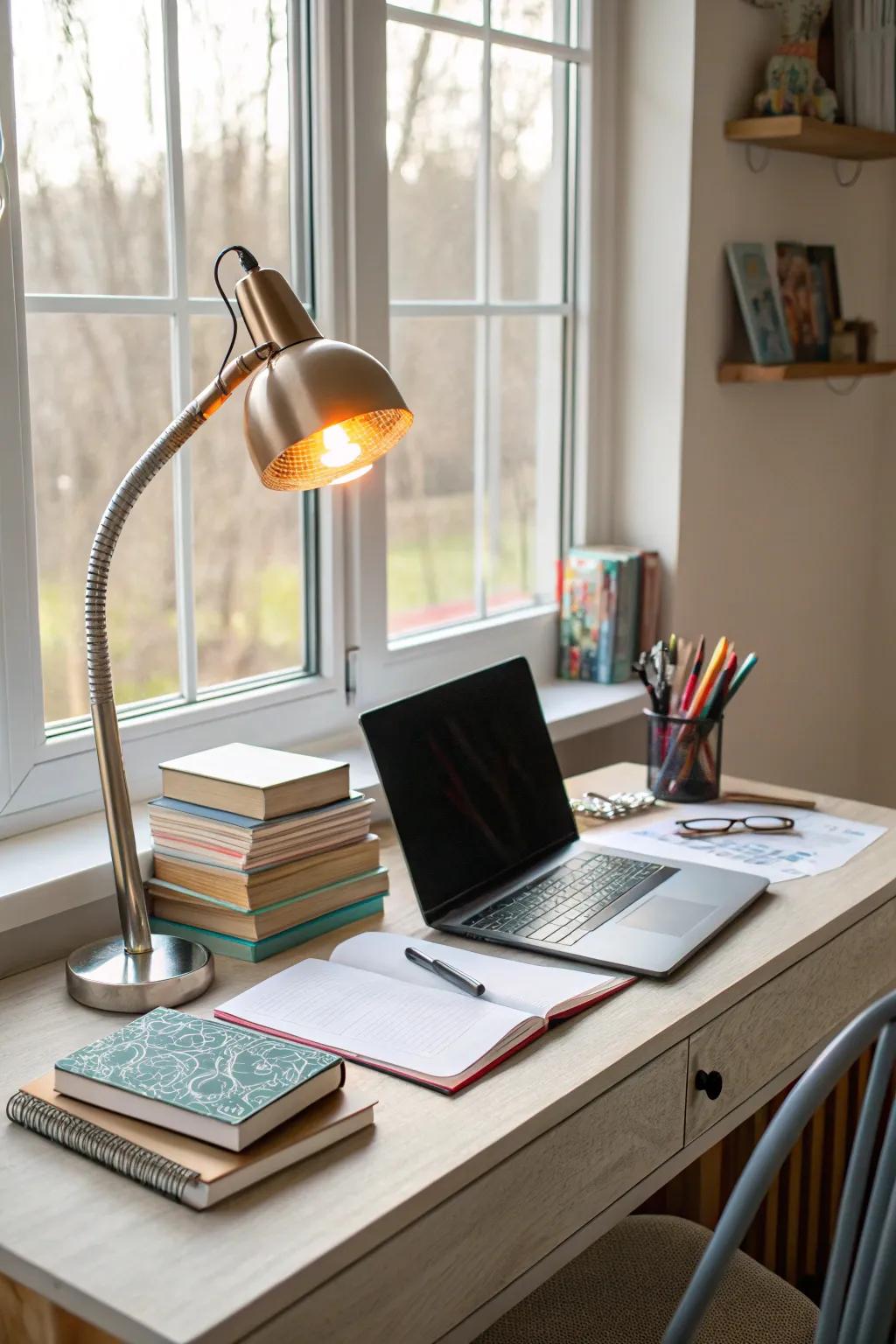 A well-illuminated area improving mood and focus.