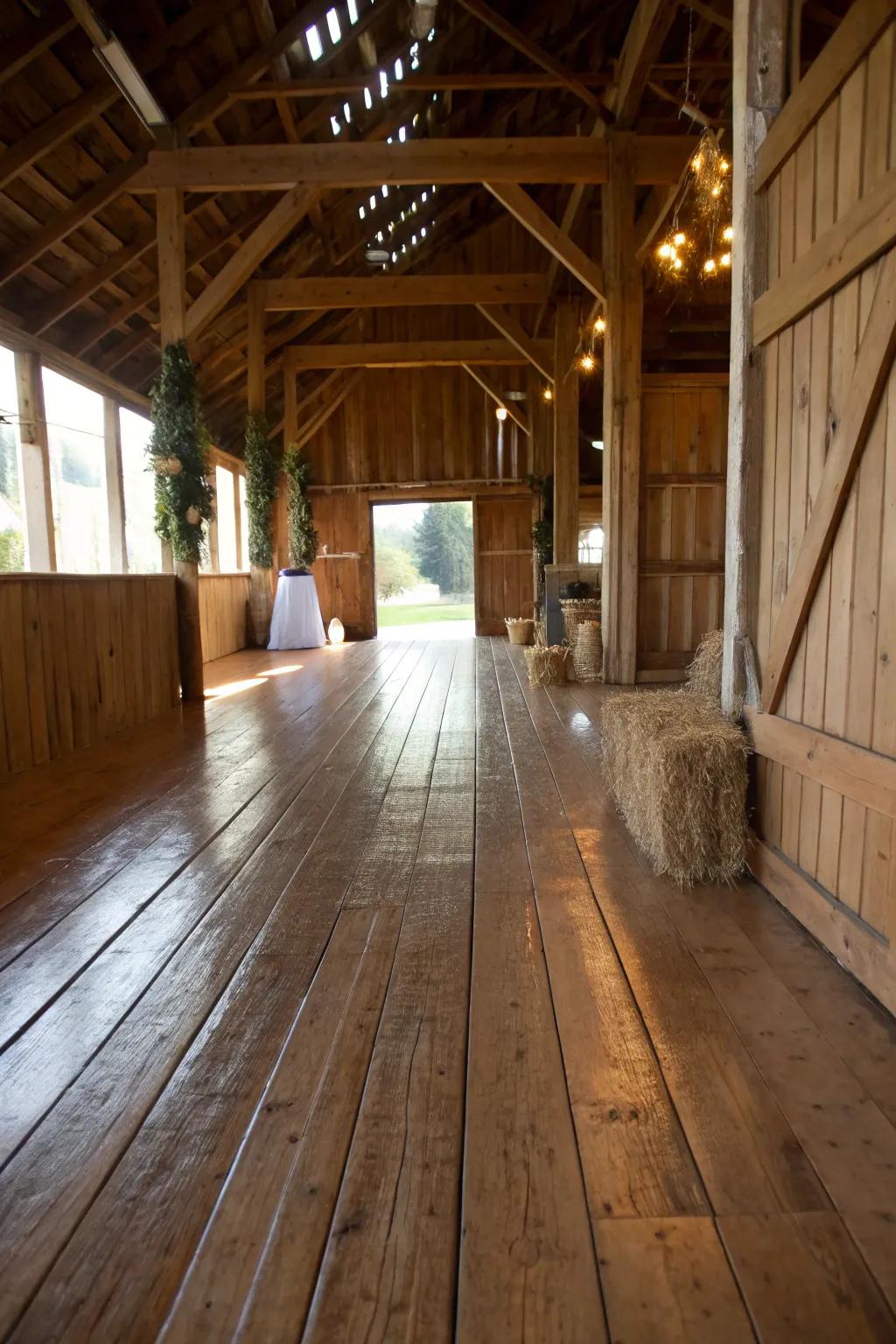 Wood flooring brings a touch of rustic warmth and beauty to barn passageways.