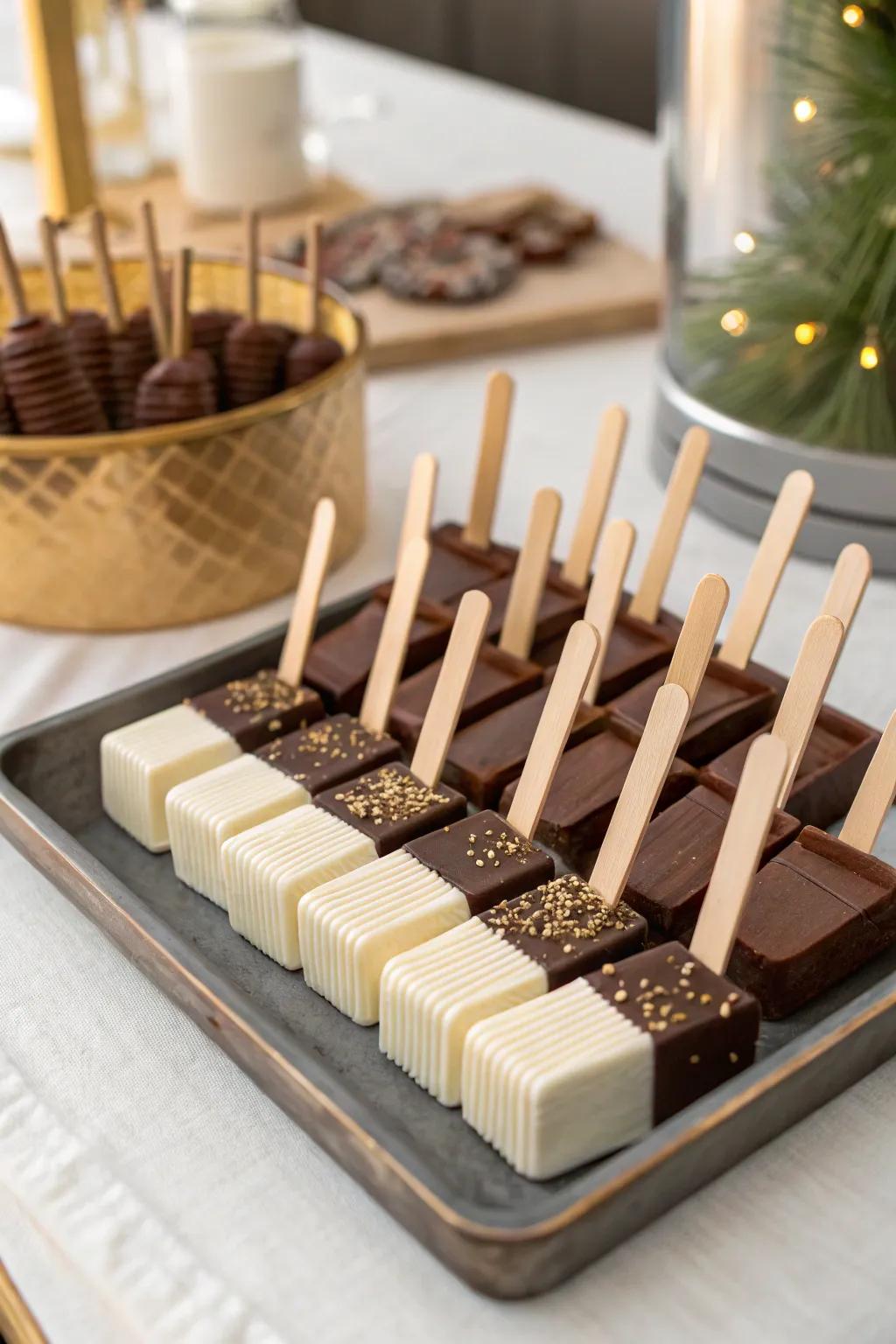 Chocolate elixir sticks provide a fun and effortless method to relish cocoa.