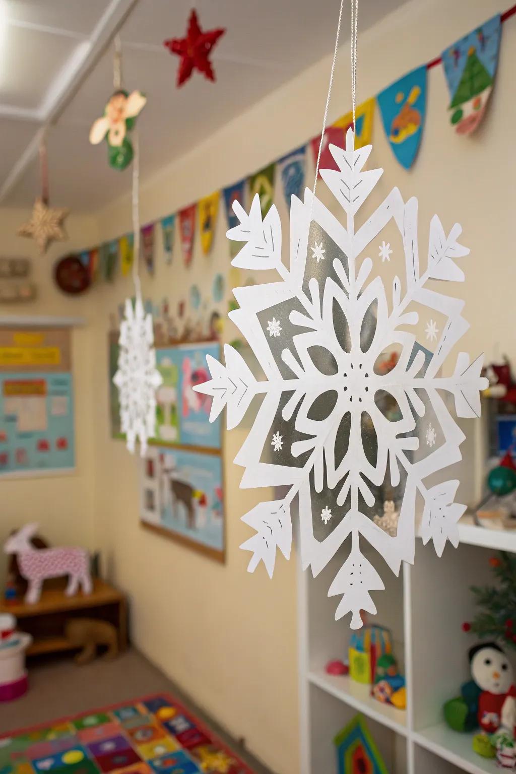 Animal-themed snowflakes add a touch of whimsy to your decor.