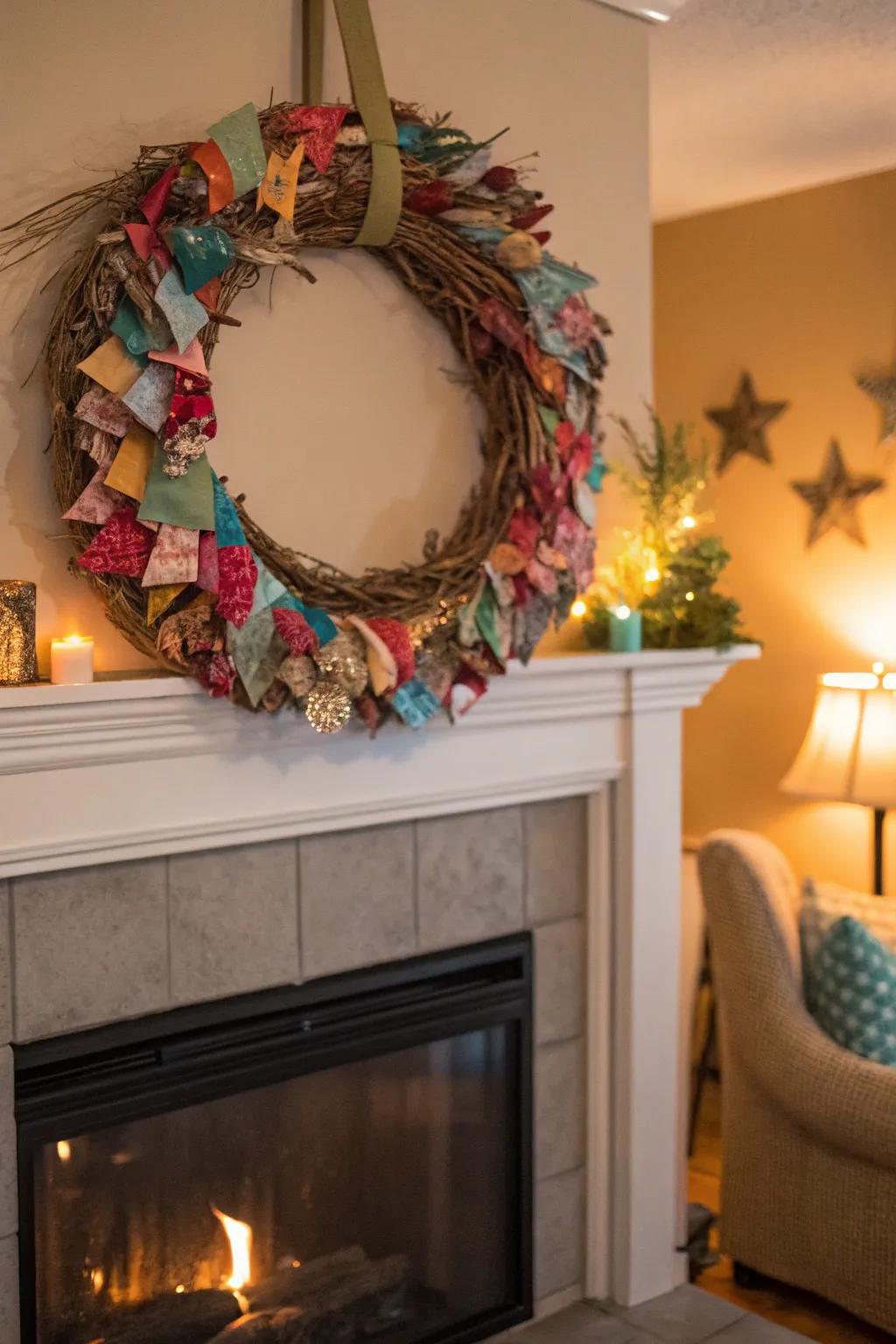 An eco-conscious wreath demonstrating imagination and sustainability.