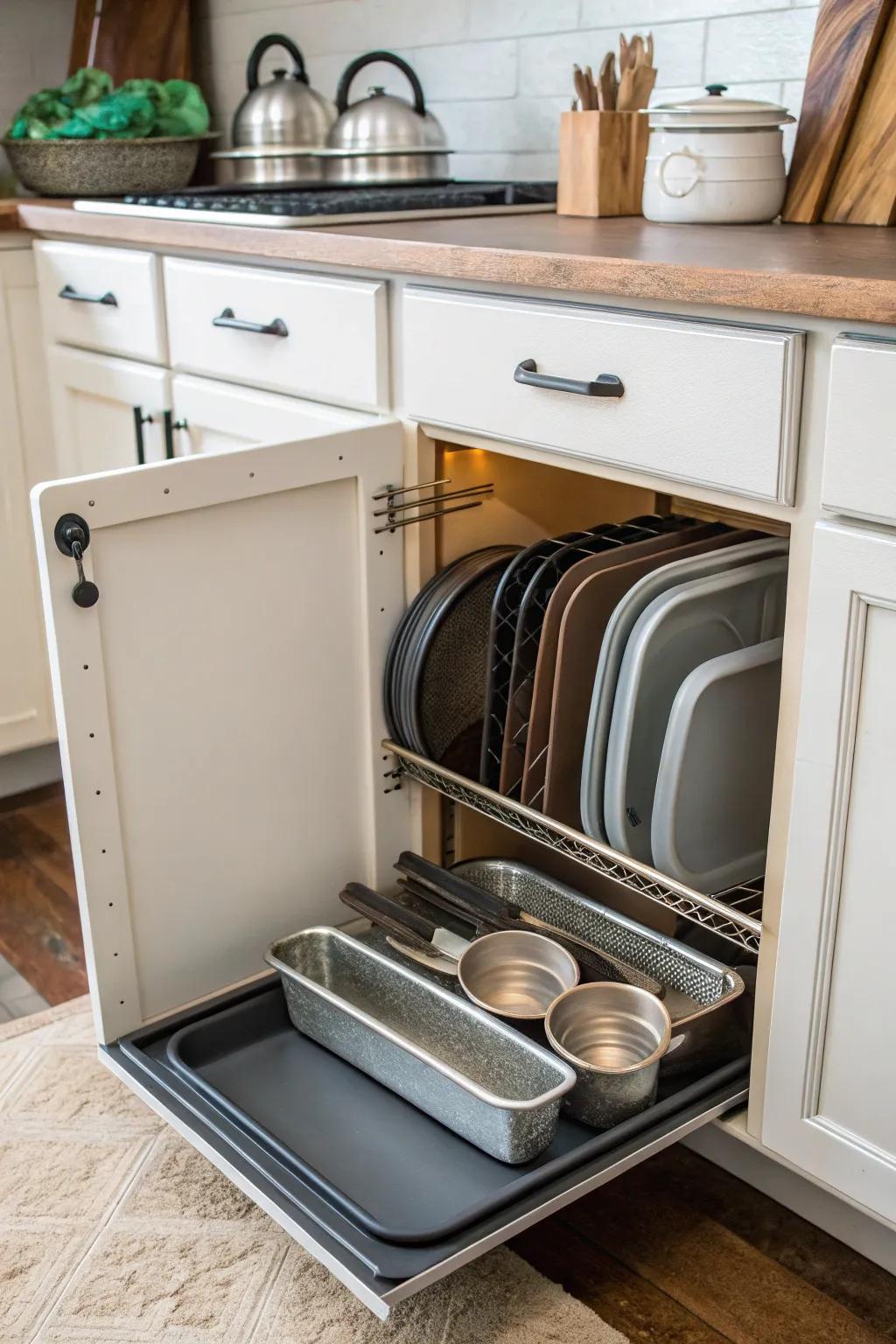 A boot rack provides a novel solution for bakeware storage.