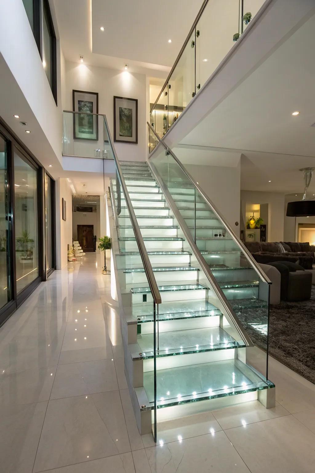 Create an open feel with chic glass stairs.