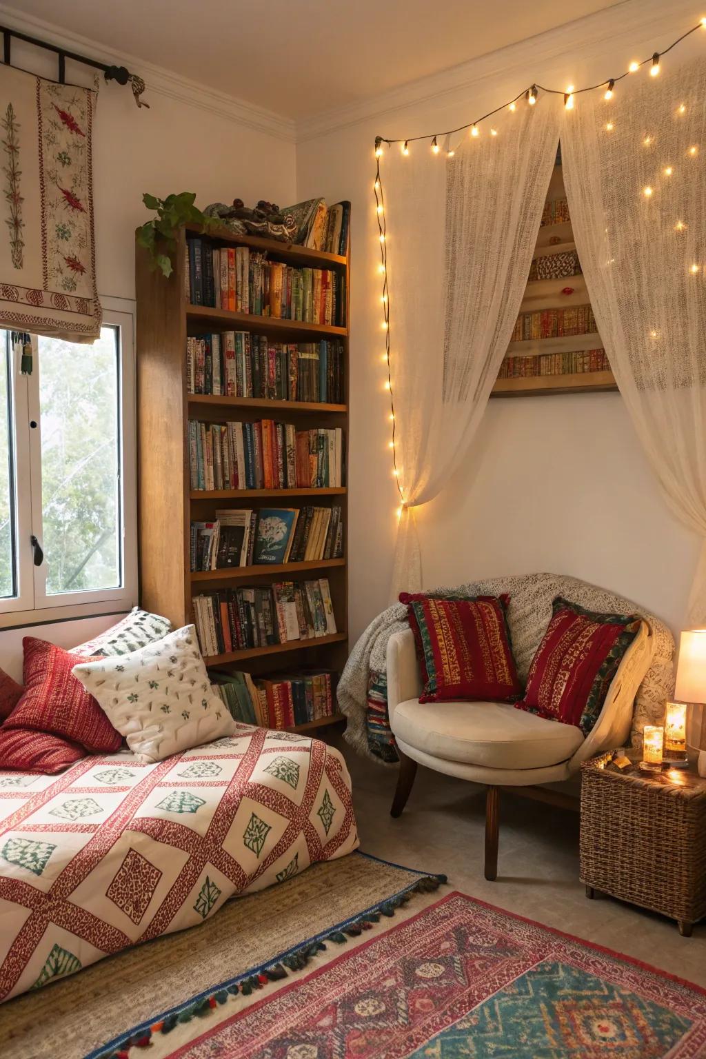 A relaxing reading spot encourages relaxation and meditation.