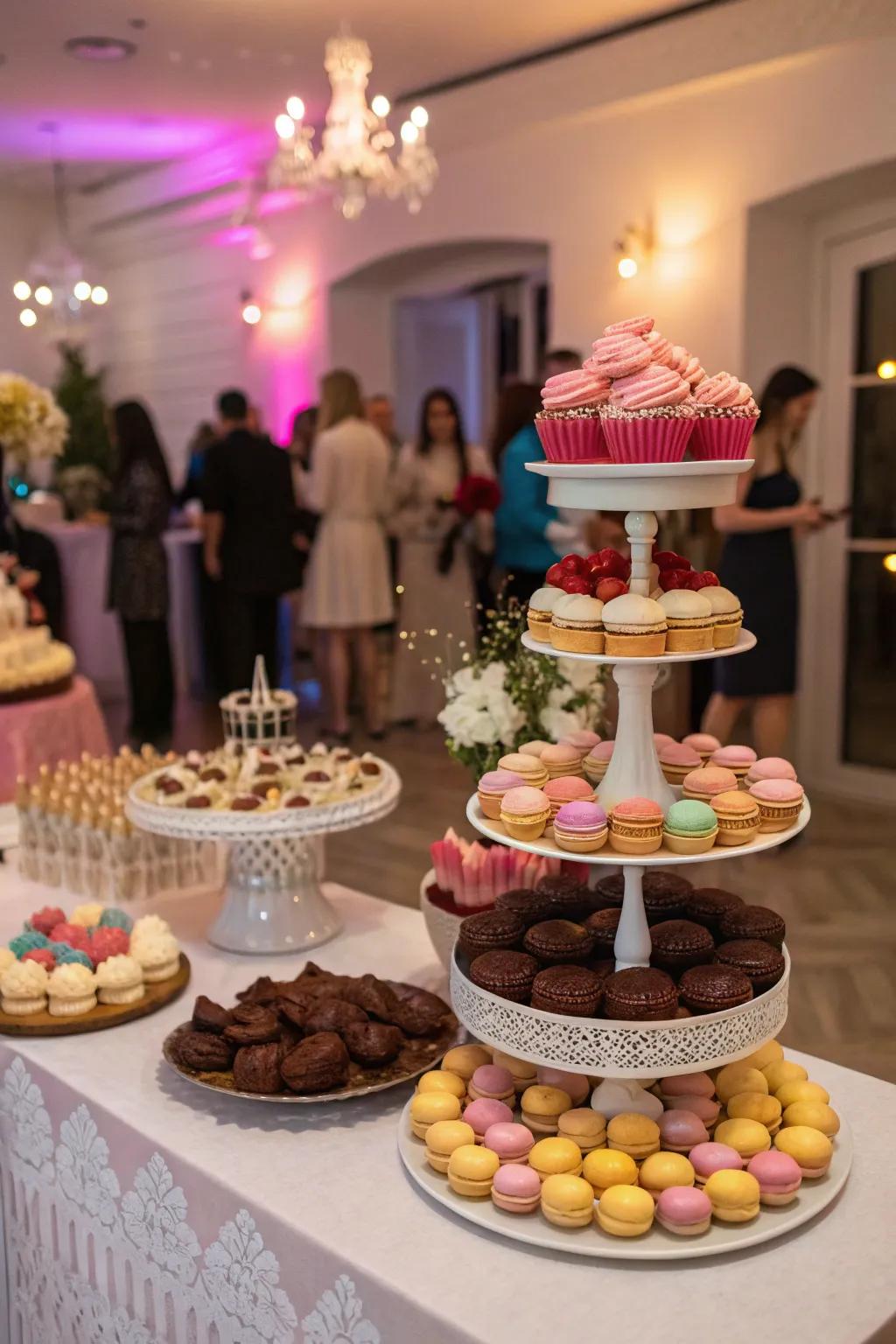 A delectable indoor celebration featuring a gourmet dessert table.