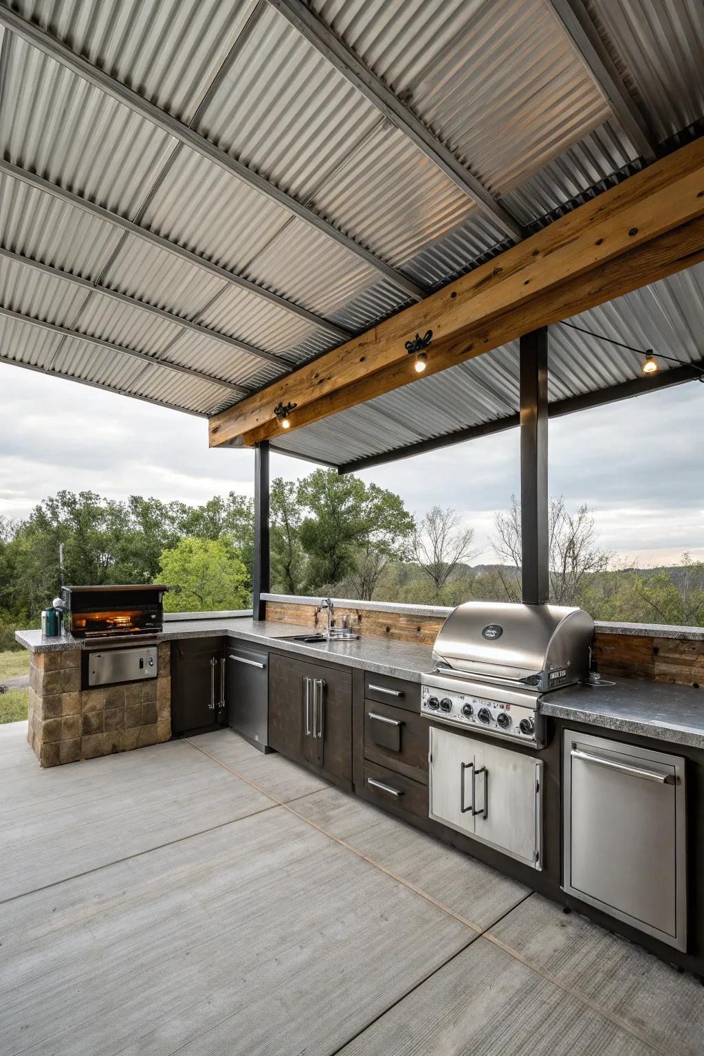 Industrial chic with durable corrugated metal roofing.