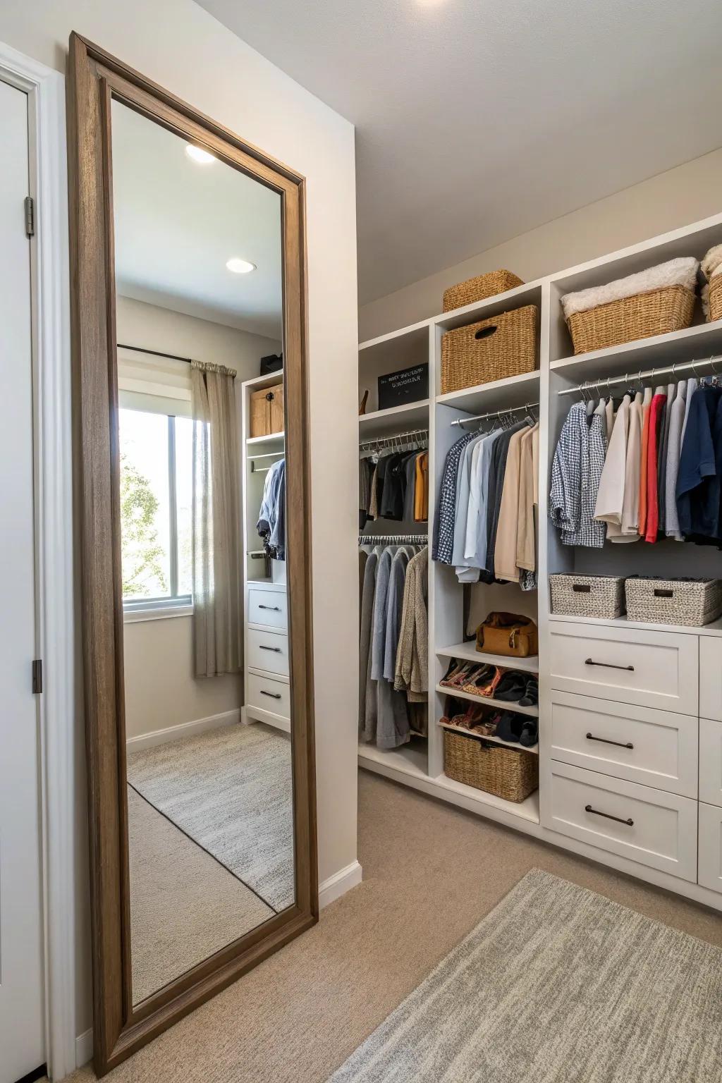 Expand your closet’s functionality with a full-length mirror.