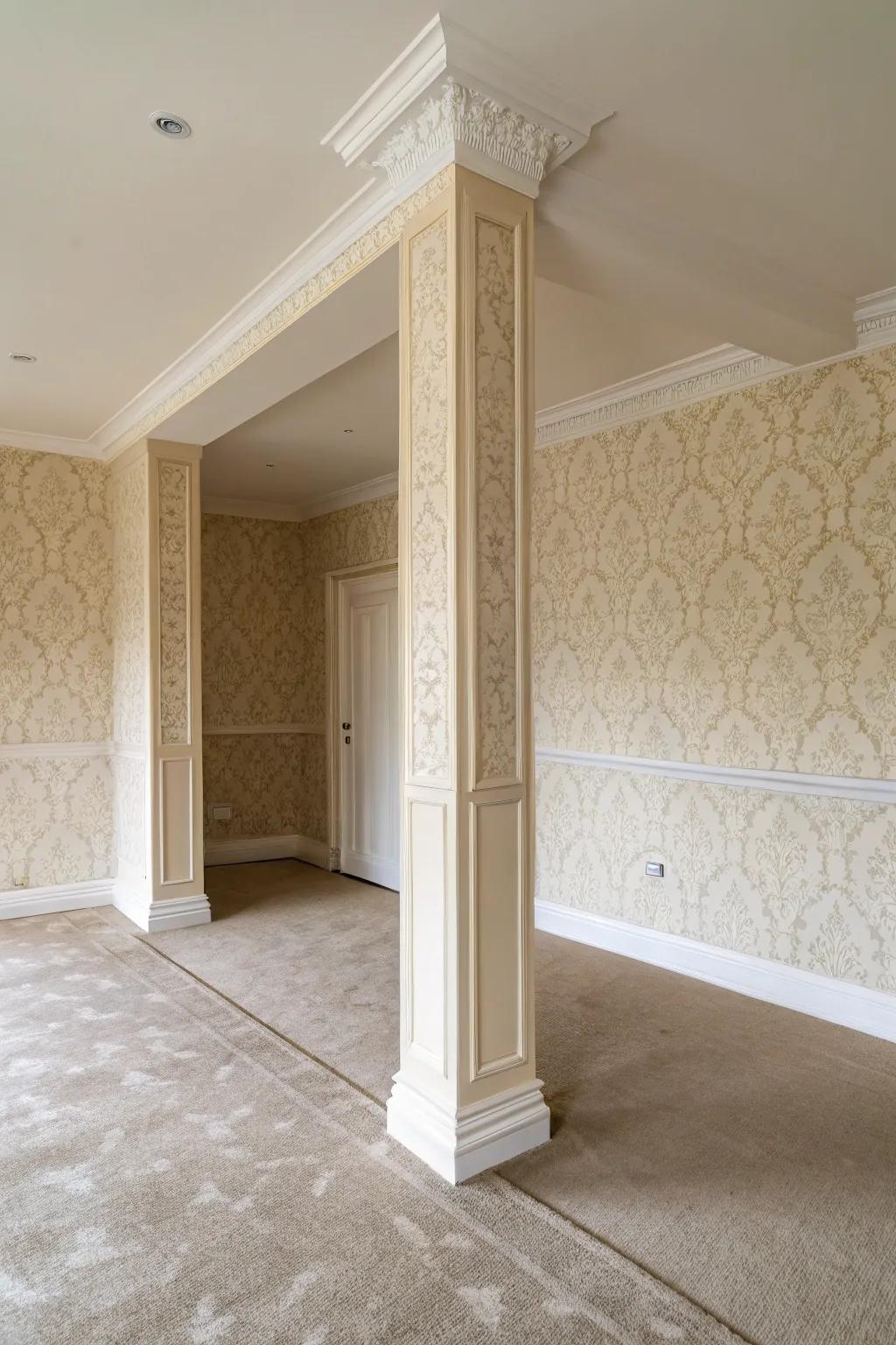 Wall covering creates a seamless design.