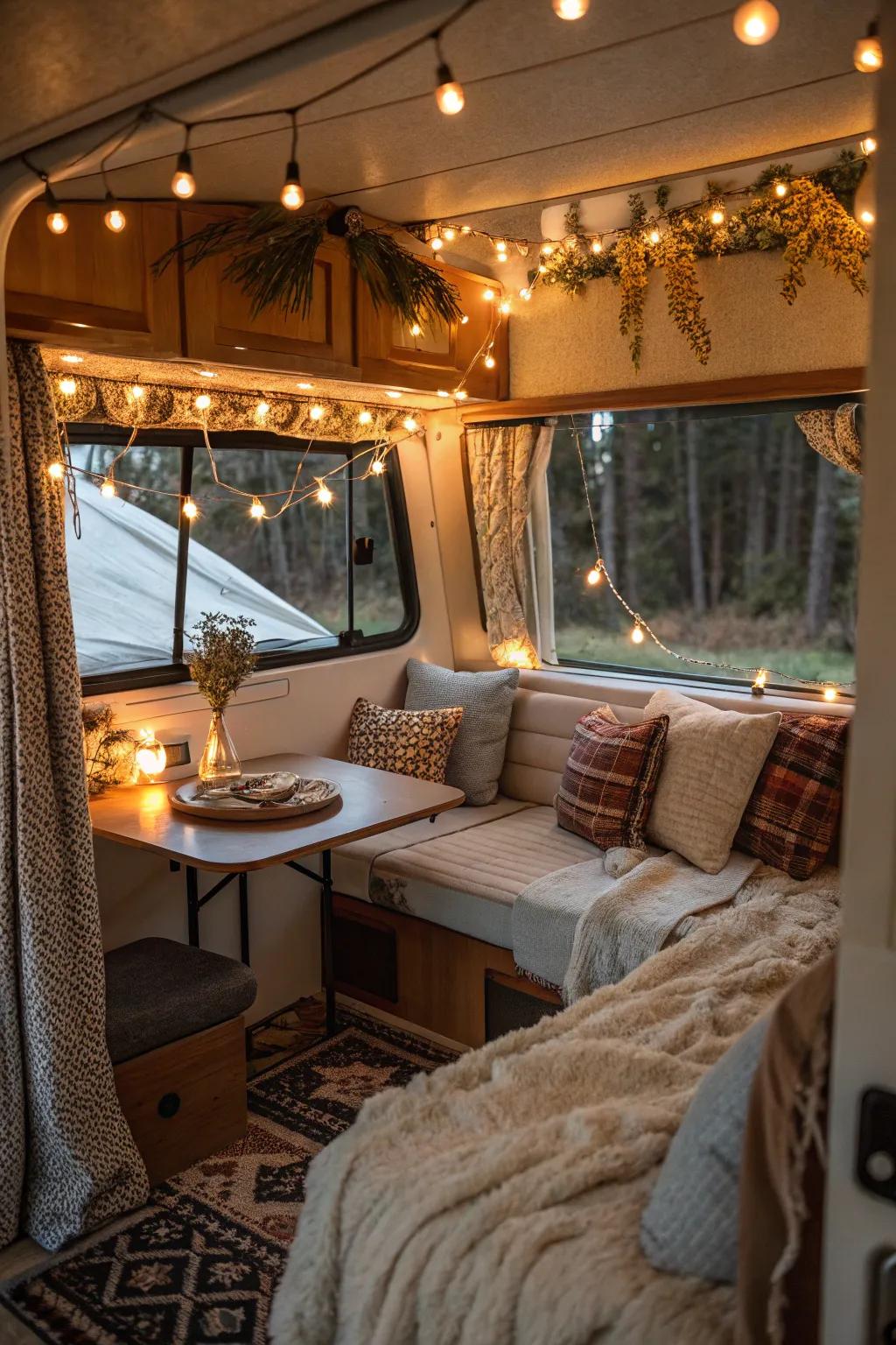 An inviting atmosphere featuring warm lighting and ornamental components.