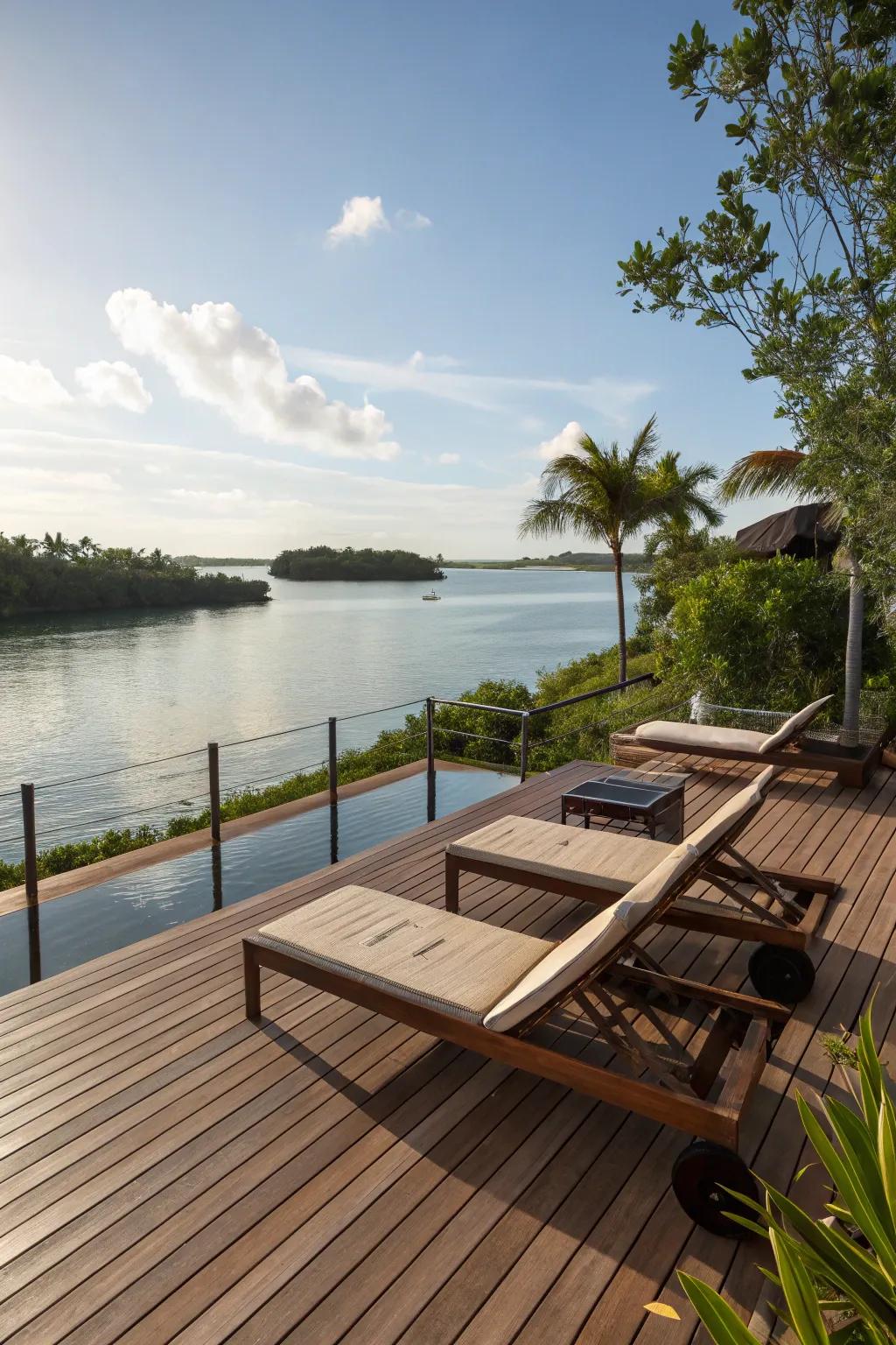 An ironwood deck enhances the waterfront experience.