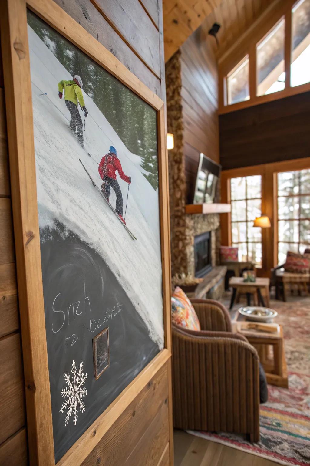 Capture the thrill of skiing with slate art.
