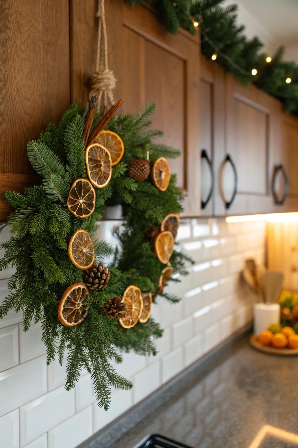 Citrus and evergreen fashion a revitalizing and fragrant seasonal garland.