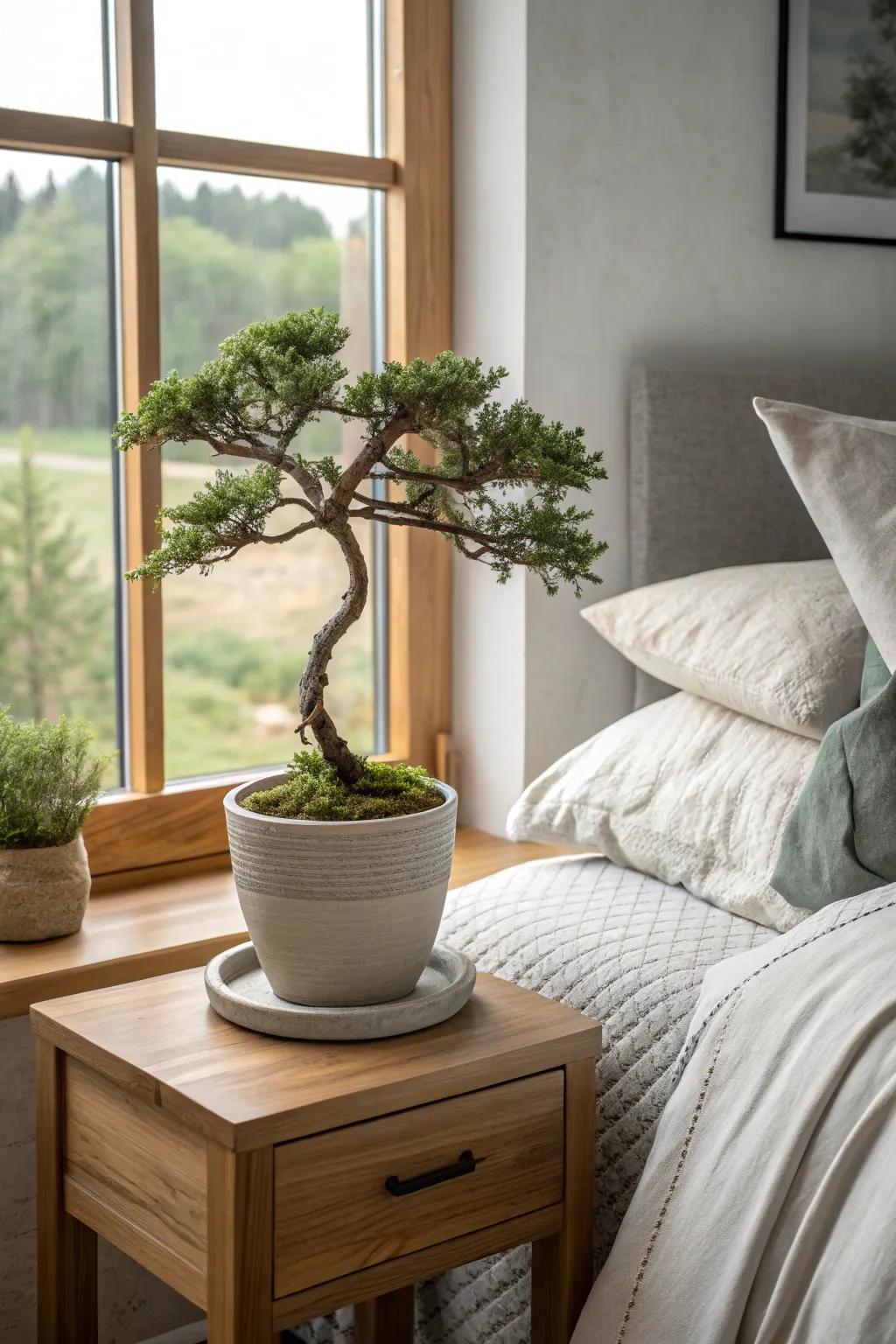 Lush greenery breathes life into this Japandi bedroom, creating a natural oasis. 🌿 #GreenLiving #InteriorPlants