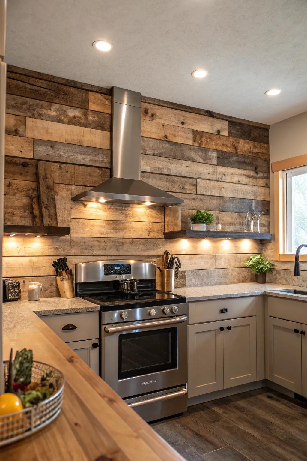 Reclaimed wood adds coziness and sustainability to your kitchen design.