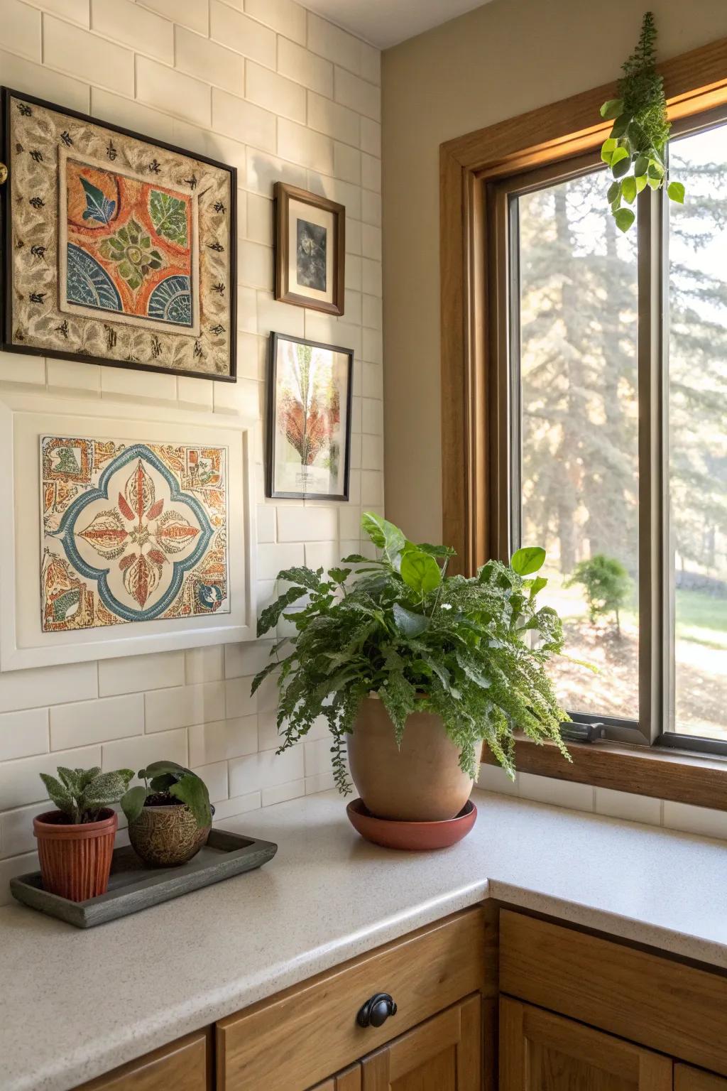 Attractive items add charm and personality to kitchen corners.