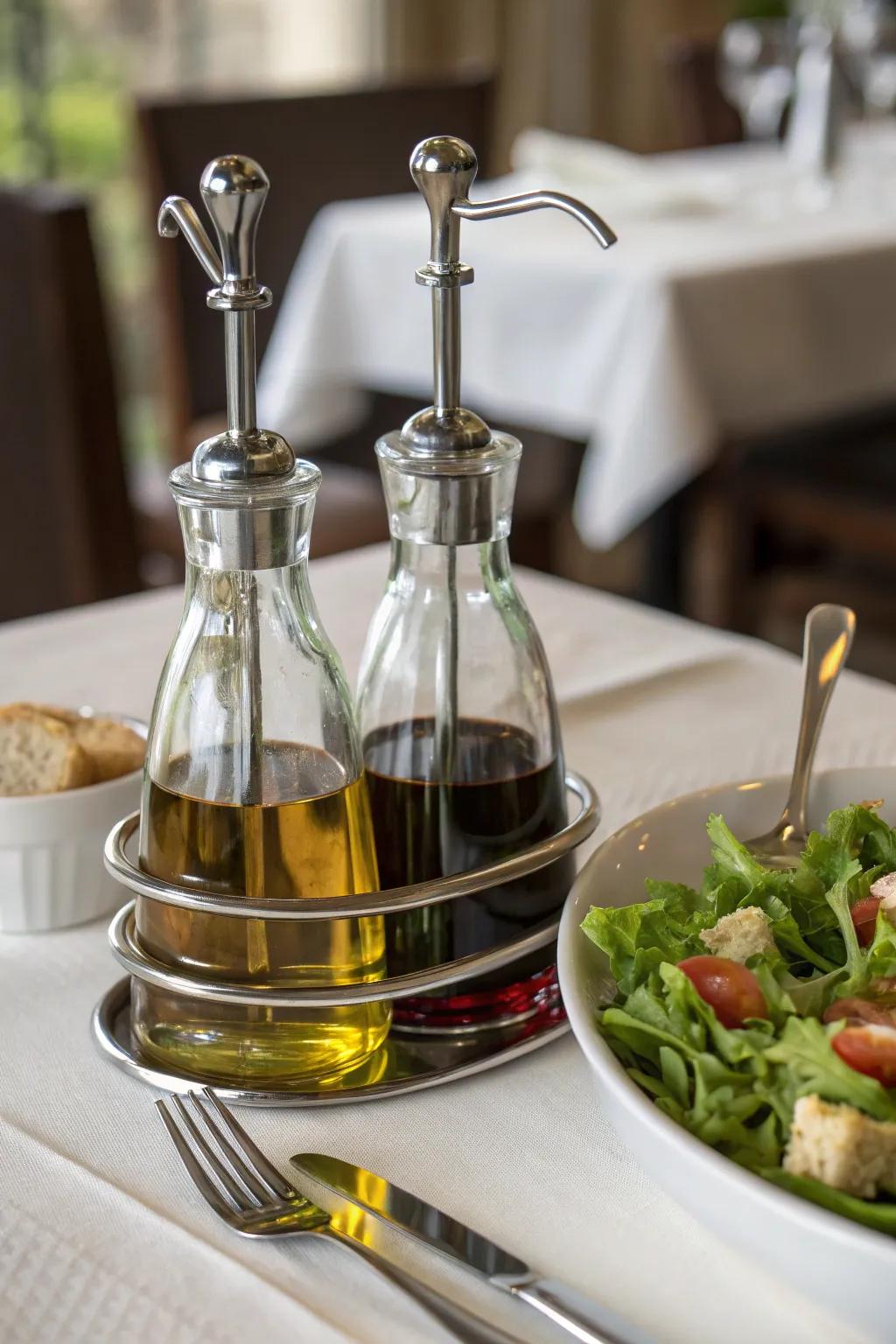 With a stylish oil and vinegar set, enhance your dining experience.