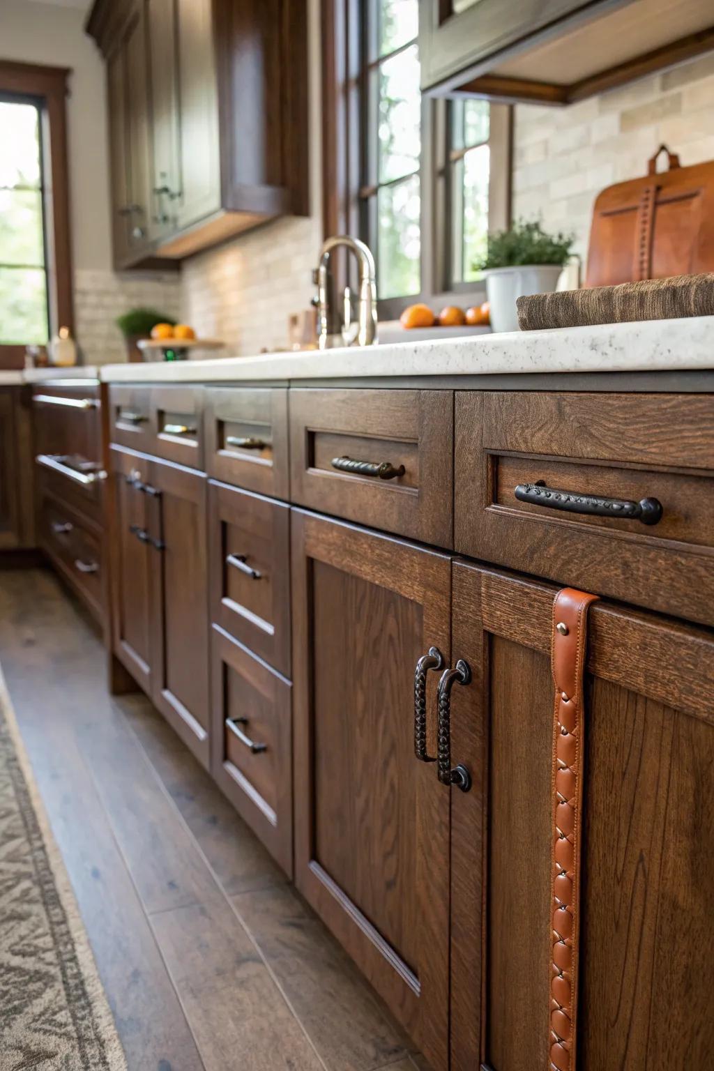 Sophisticated leather-bound grips that add a tactile element.