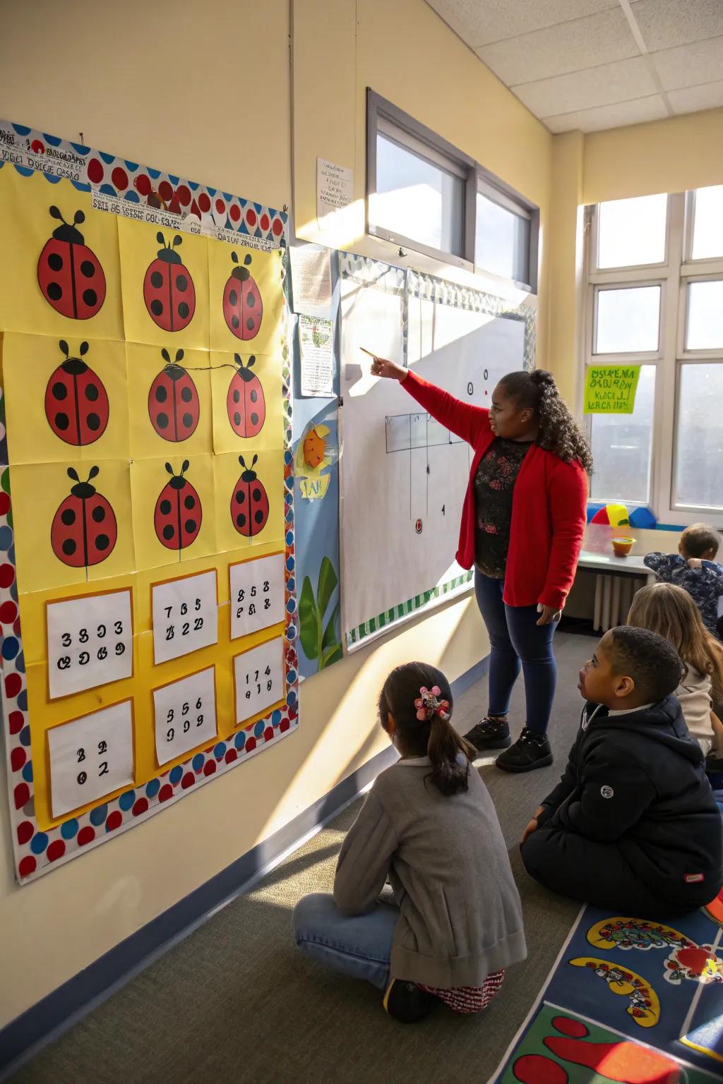 An engaging ladybug math board that makes learning fun.