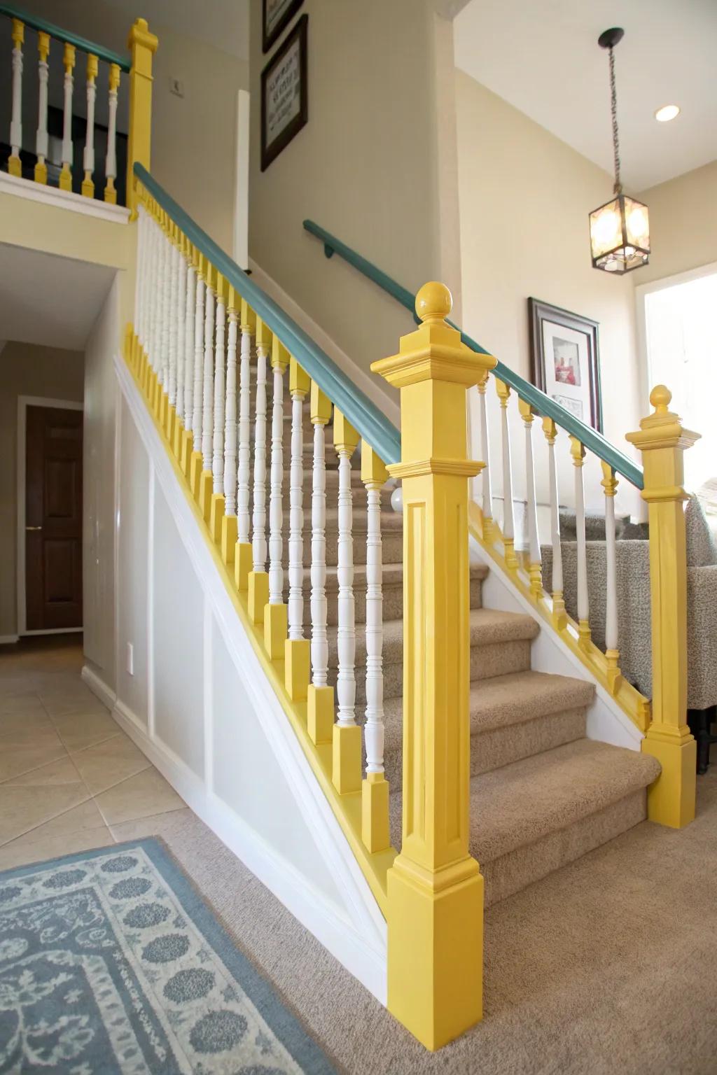 DIY banister project that has been freshly updated.