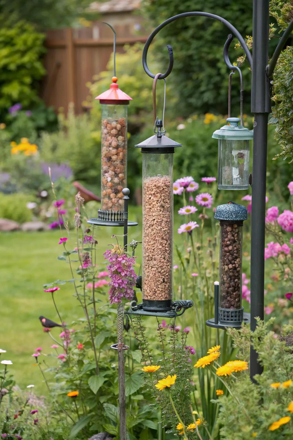 Numerous feeding devices beckon a varied host of bird kinds to your yard.