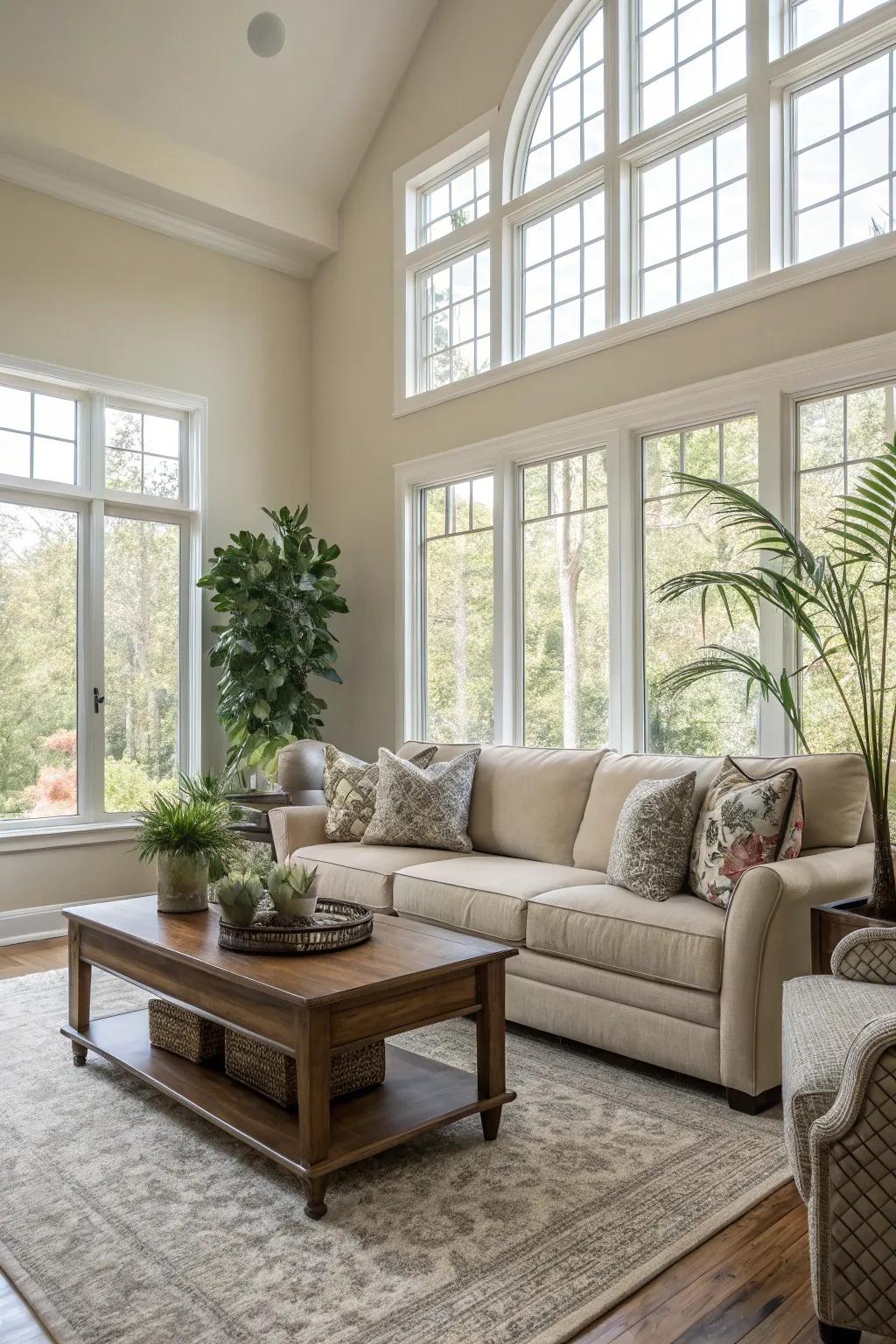 A light and airy space that highlights all the views offered by large windows.
