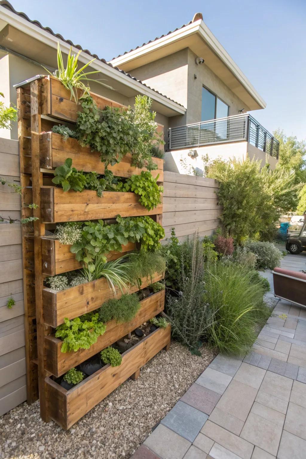 Green wall featuring local plants in a Las Vegas backyard.