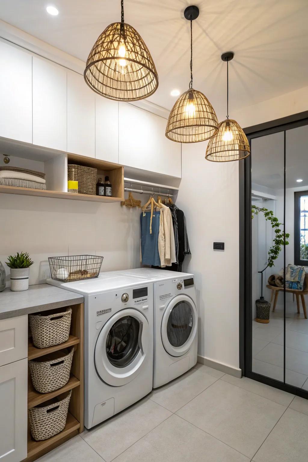 Stylish lighting can change the atmosphere of your laundry room.