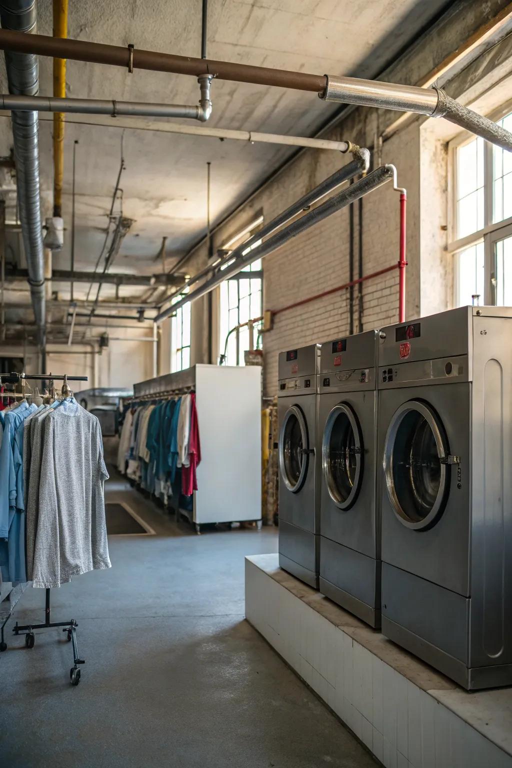 Add an urban touch with industrial metal drying beams.