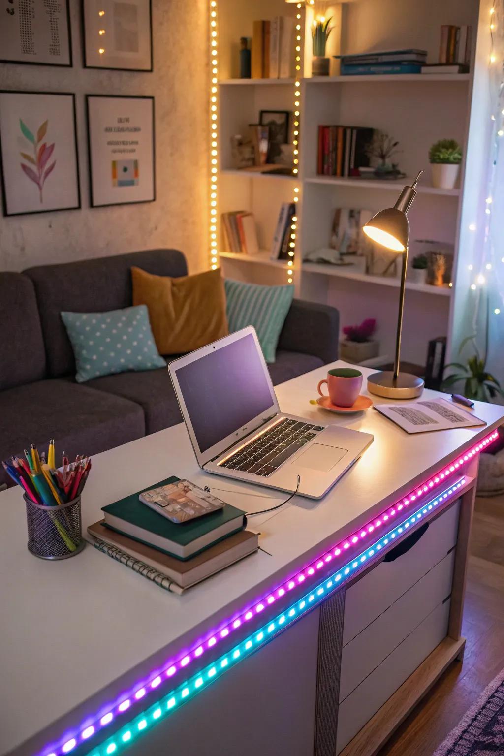 Boost productivity featuring LED-enhanced workspaces.