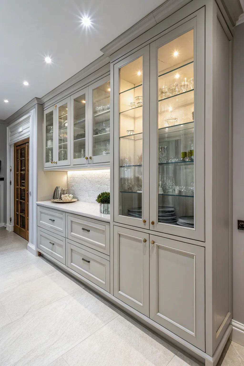 Transparent-front cabinetry injects openness and display opportunities.