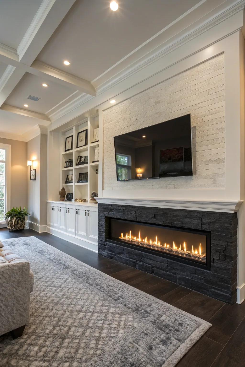 Develop a comfy media center with a TELEVISION above your hearth.
