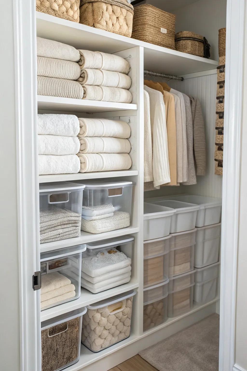 Mixing opaque and see-through storage balances privacy with visibility.