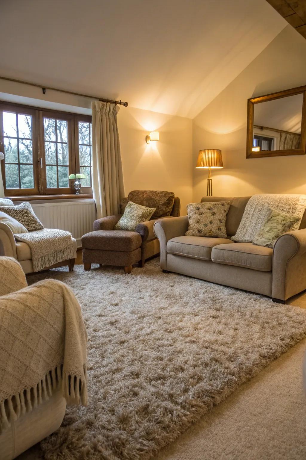 High-pile ground coverings enhance ease and luxury.