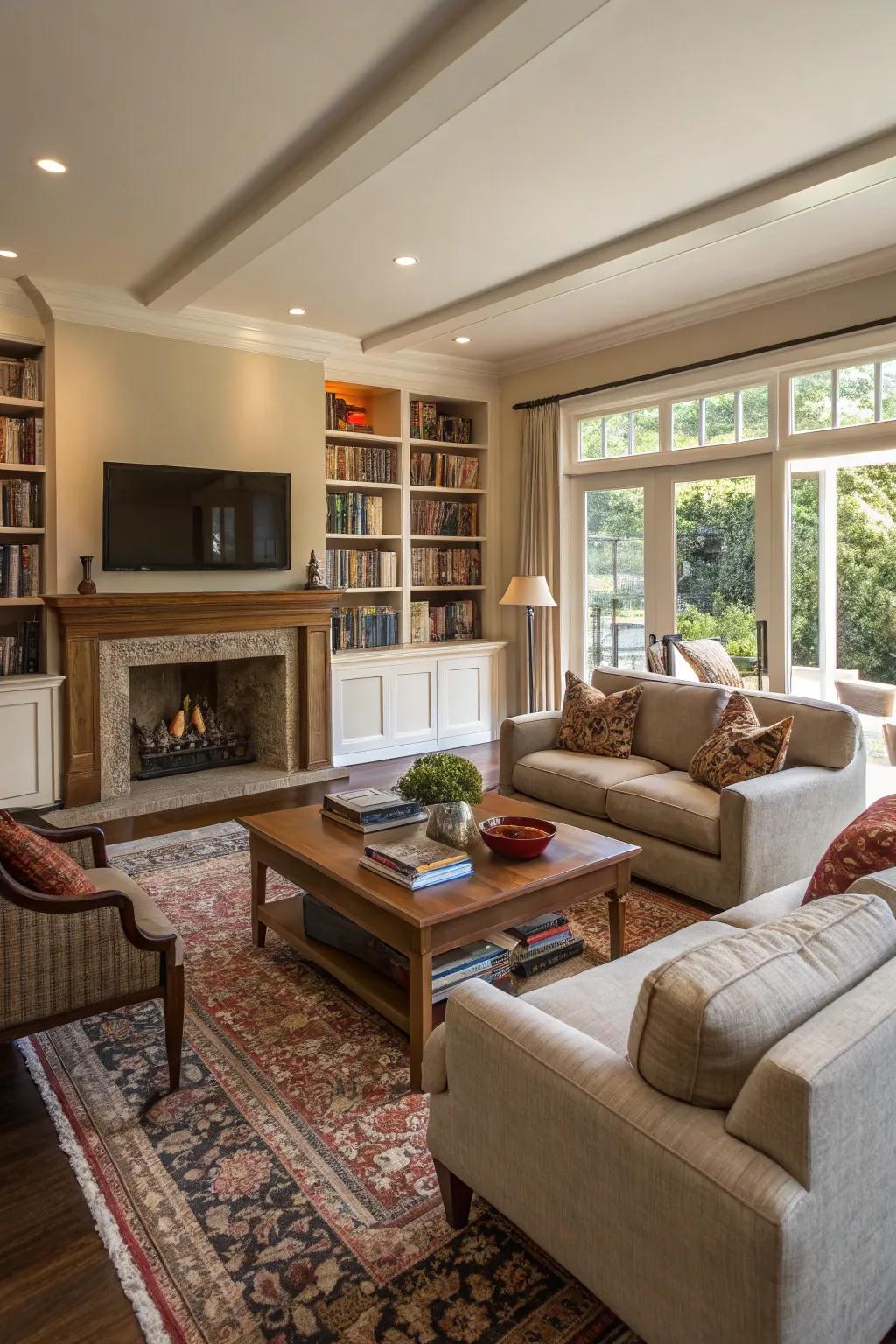 A spacious and inviting living room layout.