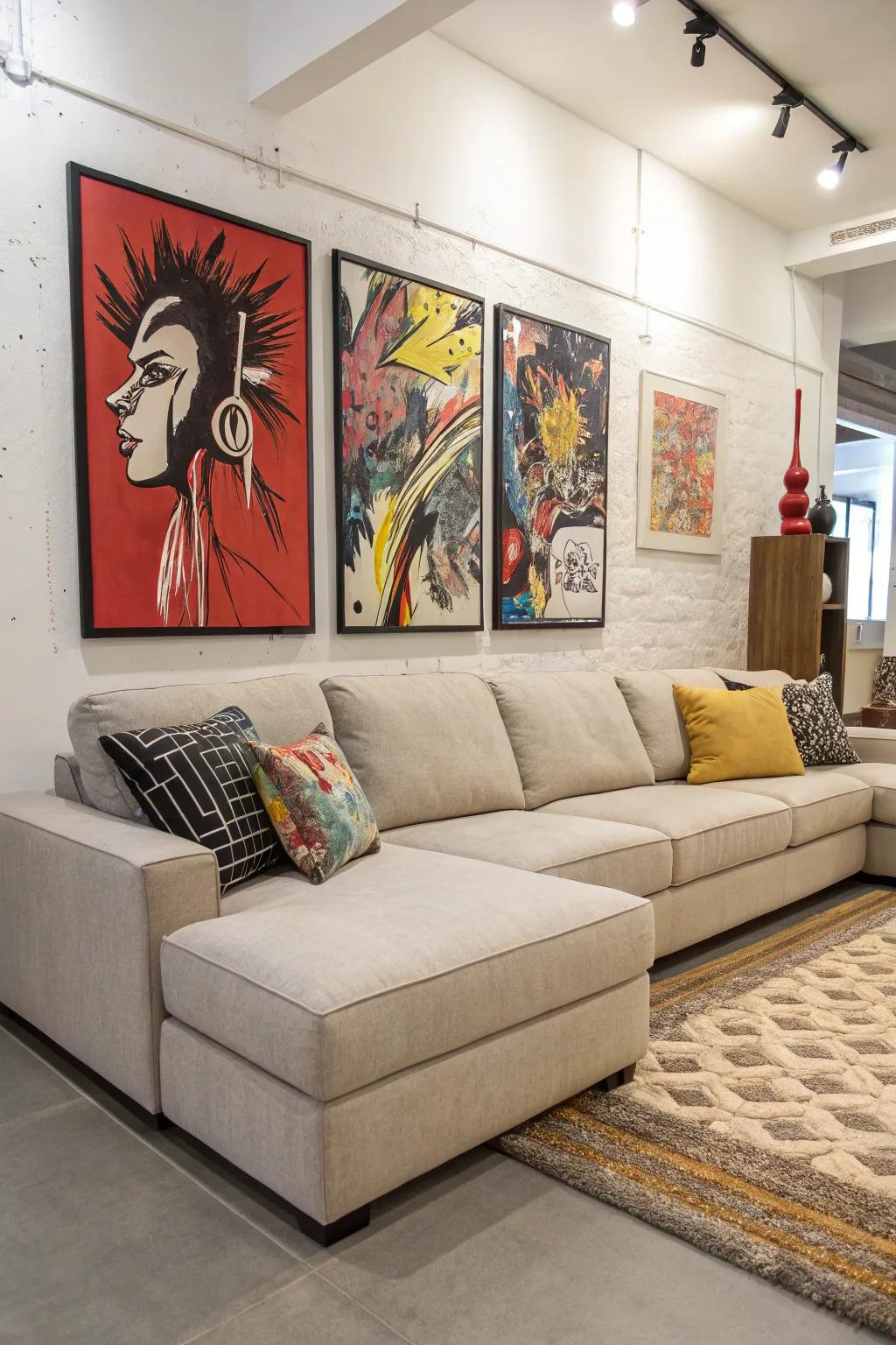 A feature wall enhances the impact of a sectional.