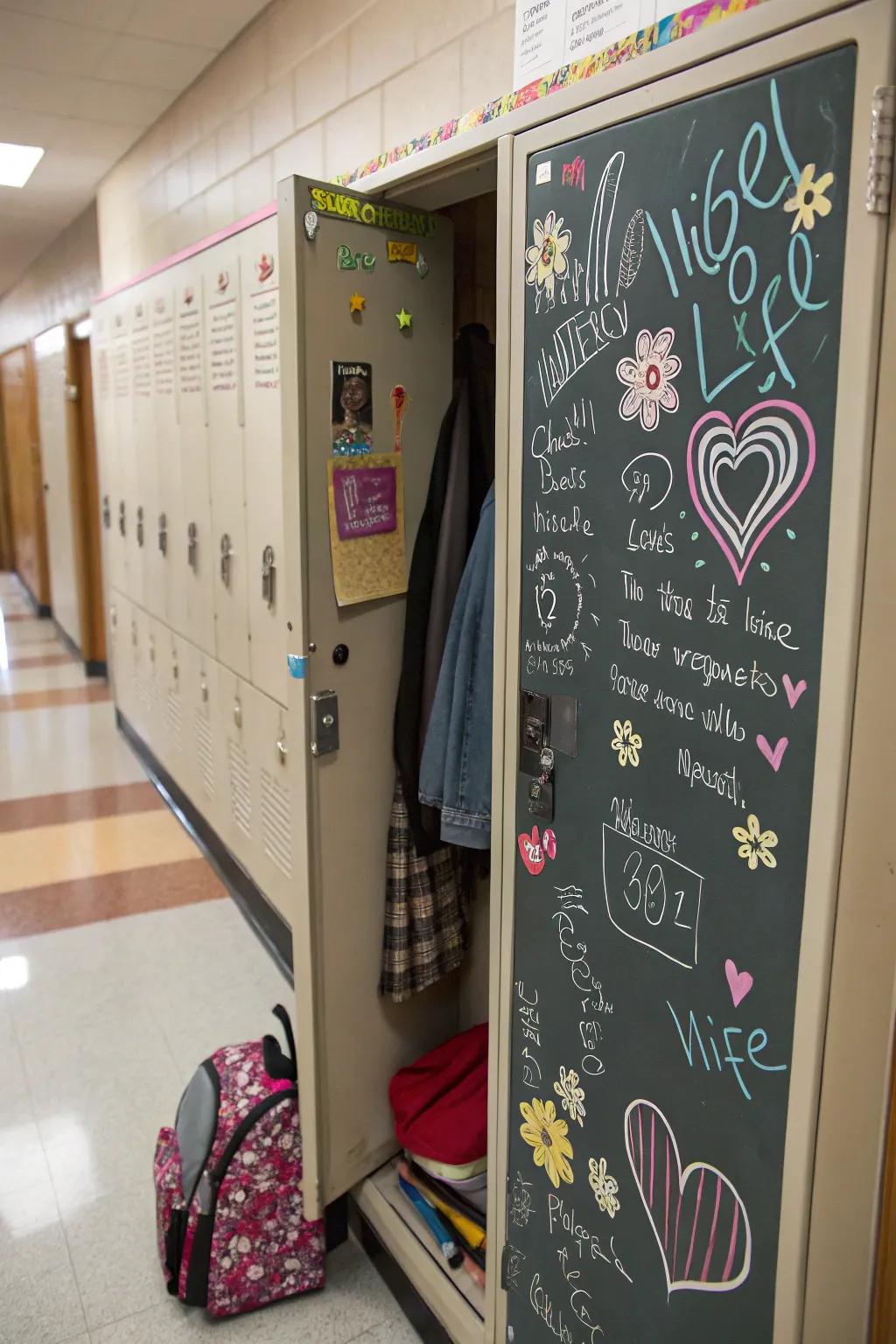 A locker with a writing board for creative notes and doodles.