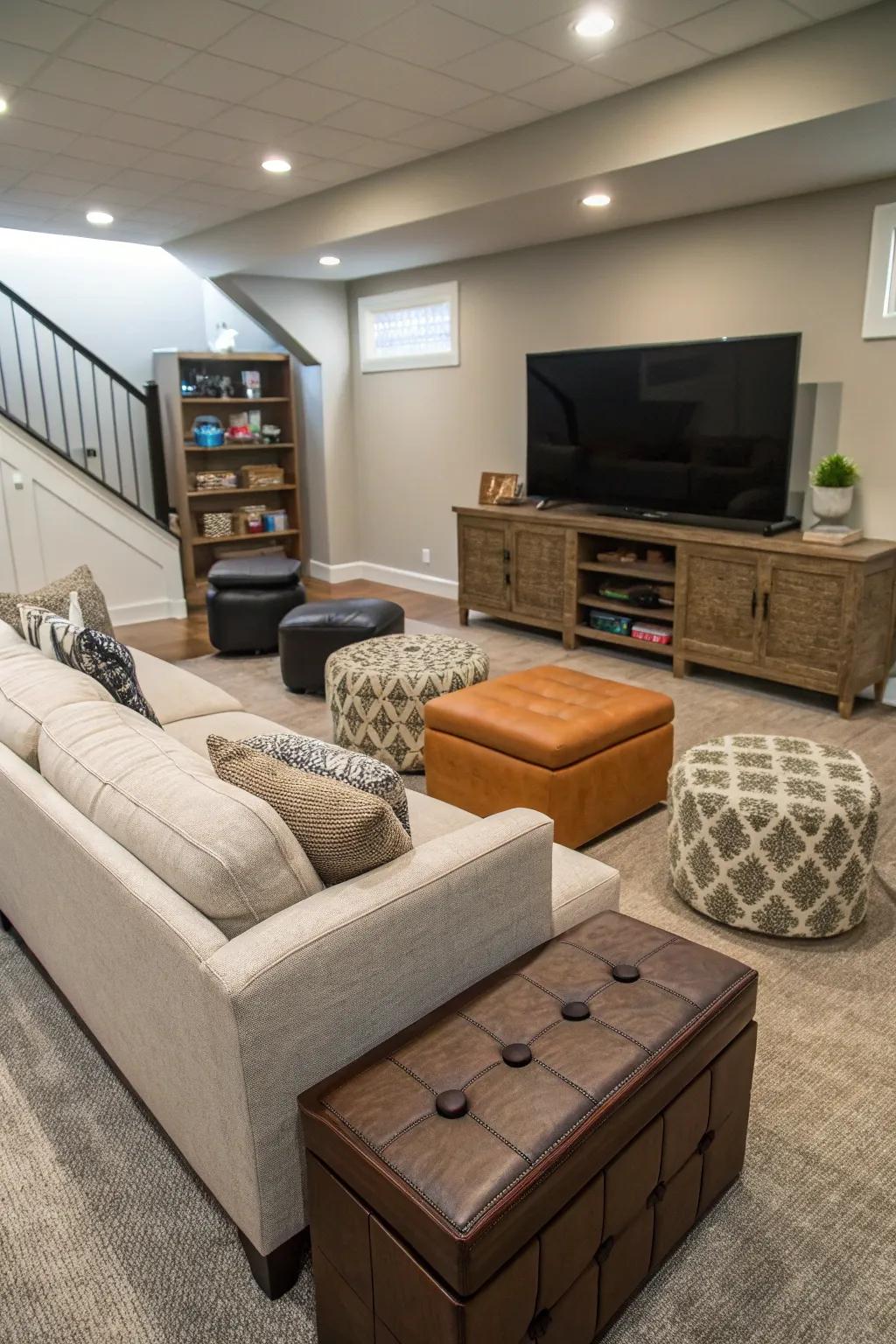 Multipurpose furniture keeps your media room useful and tidy.