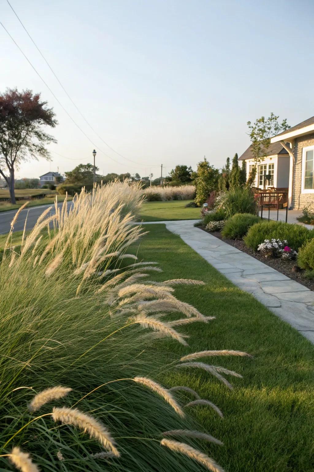 Ornamental grasses adding texture and movement in a landscape.