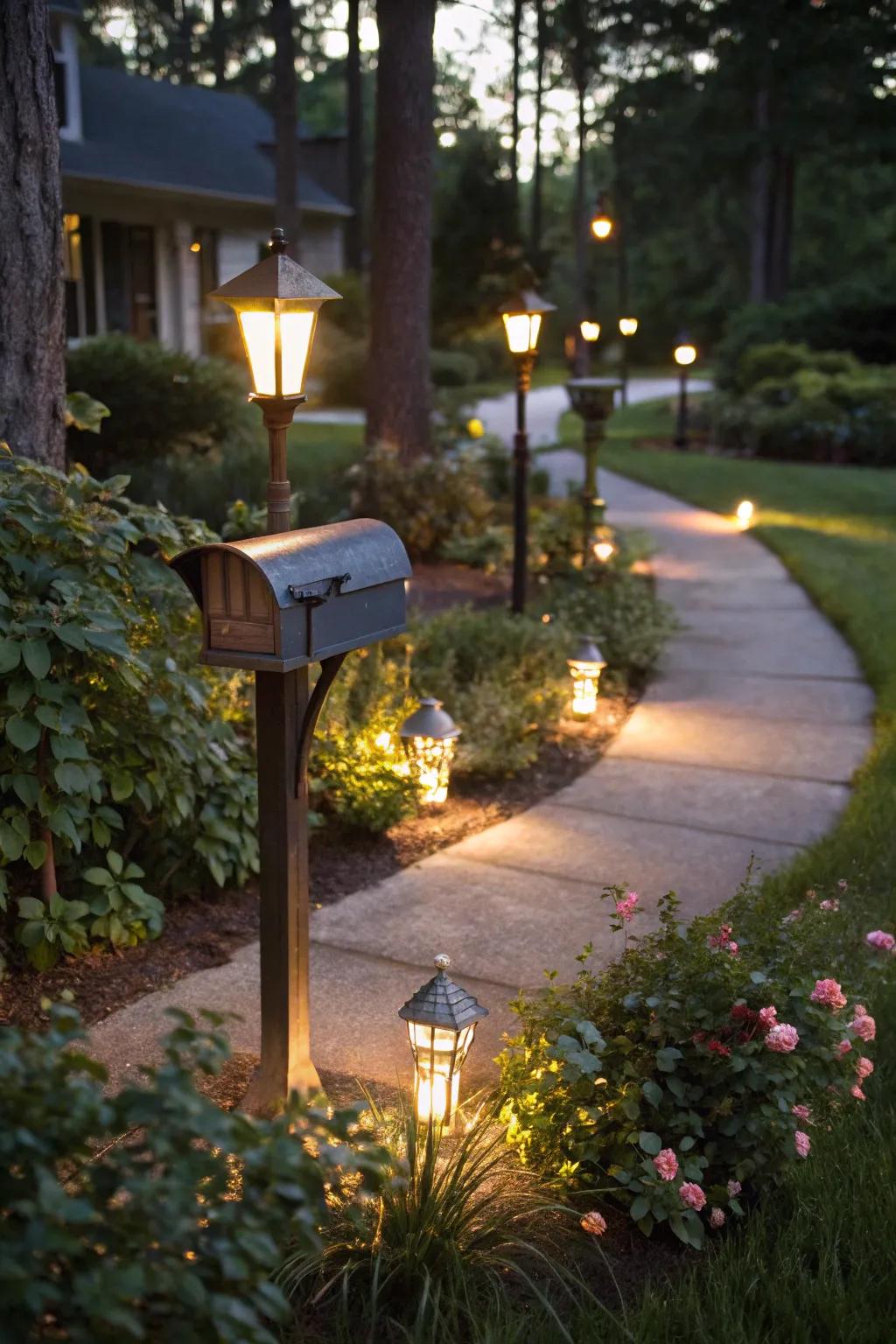 Enhance your mailbox setting with solar-powered lights for extra allure.