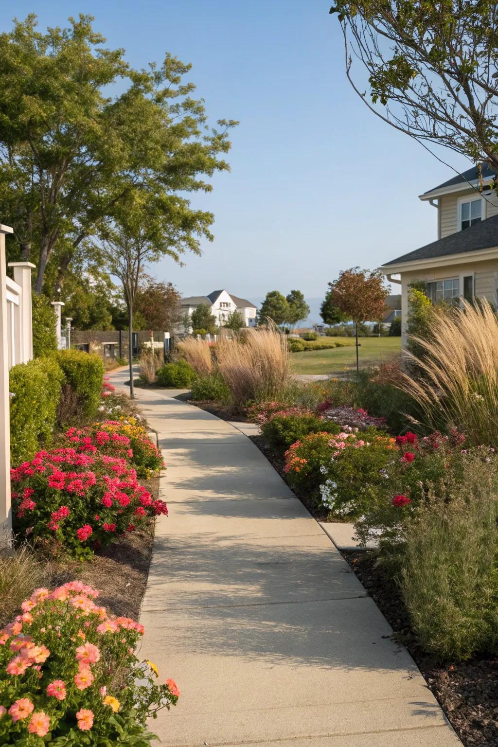 Native plants thriving at the neighborhood entrance.