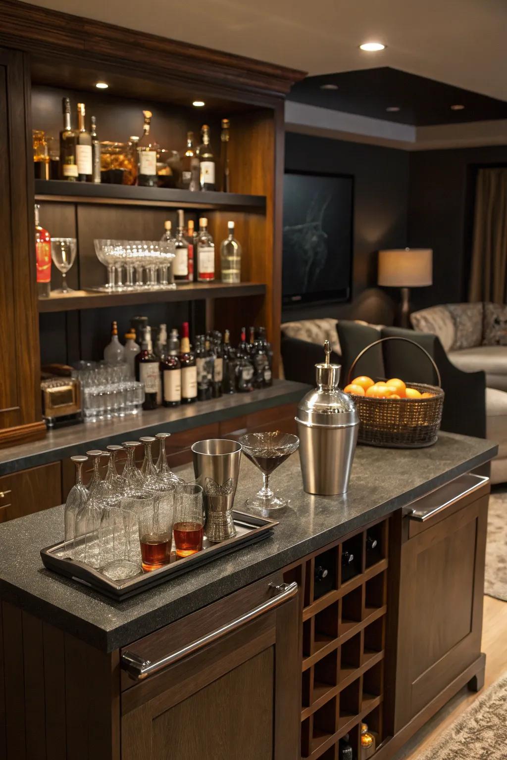 Be the ultimate bartender with a fully-stocked mixology station.