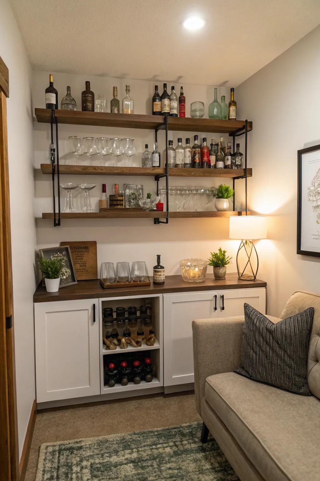 A personal bar section brings style and ease to your man cave.