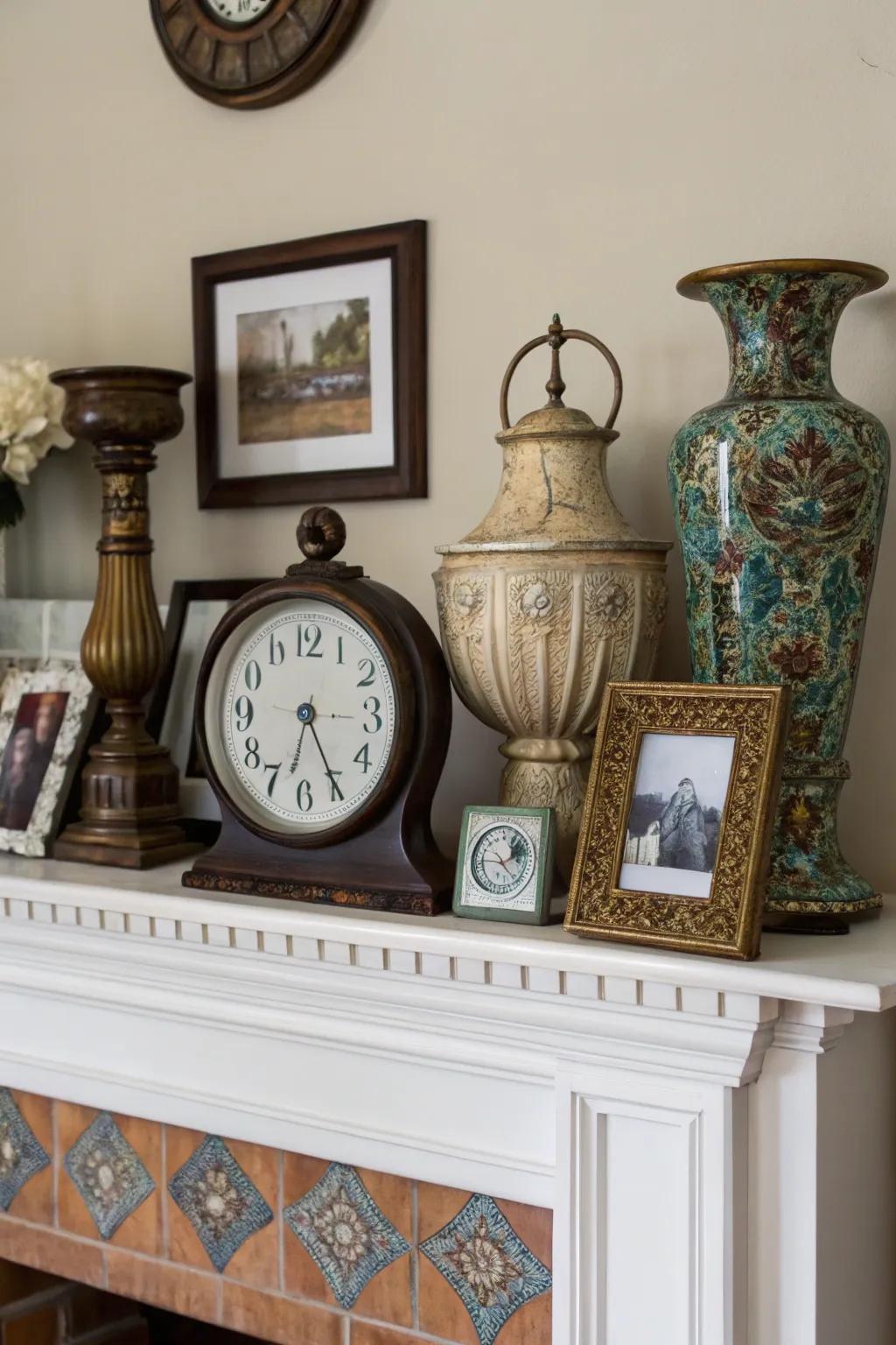 An eclectic mantel creates a unique and personal style.
