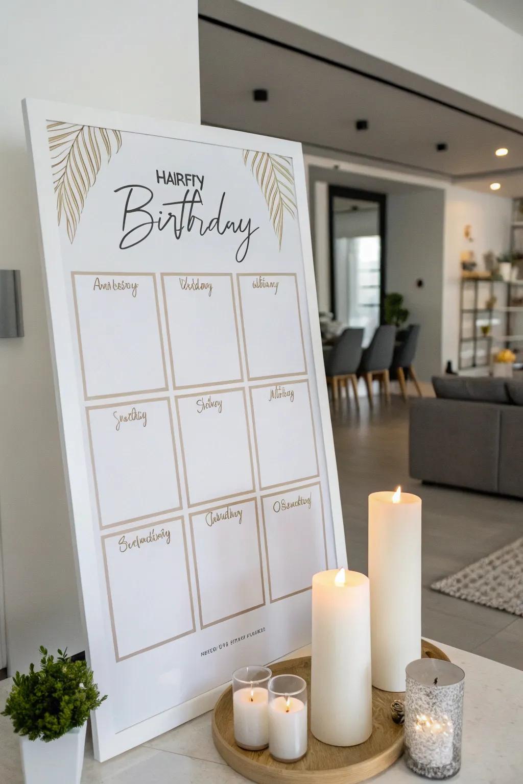 A minimalist birthday board that embraces simplicity and elegance.