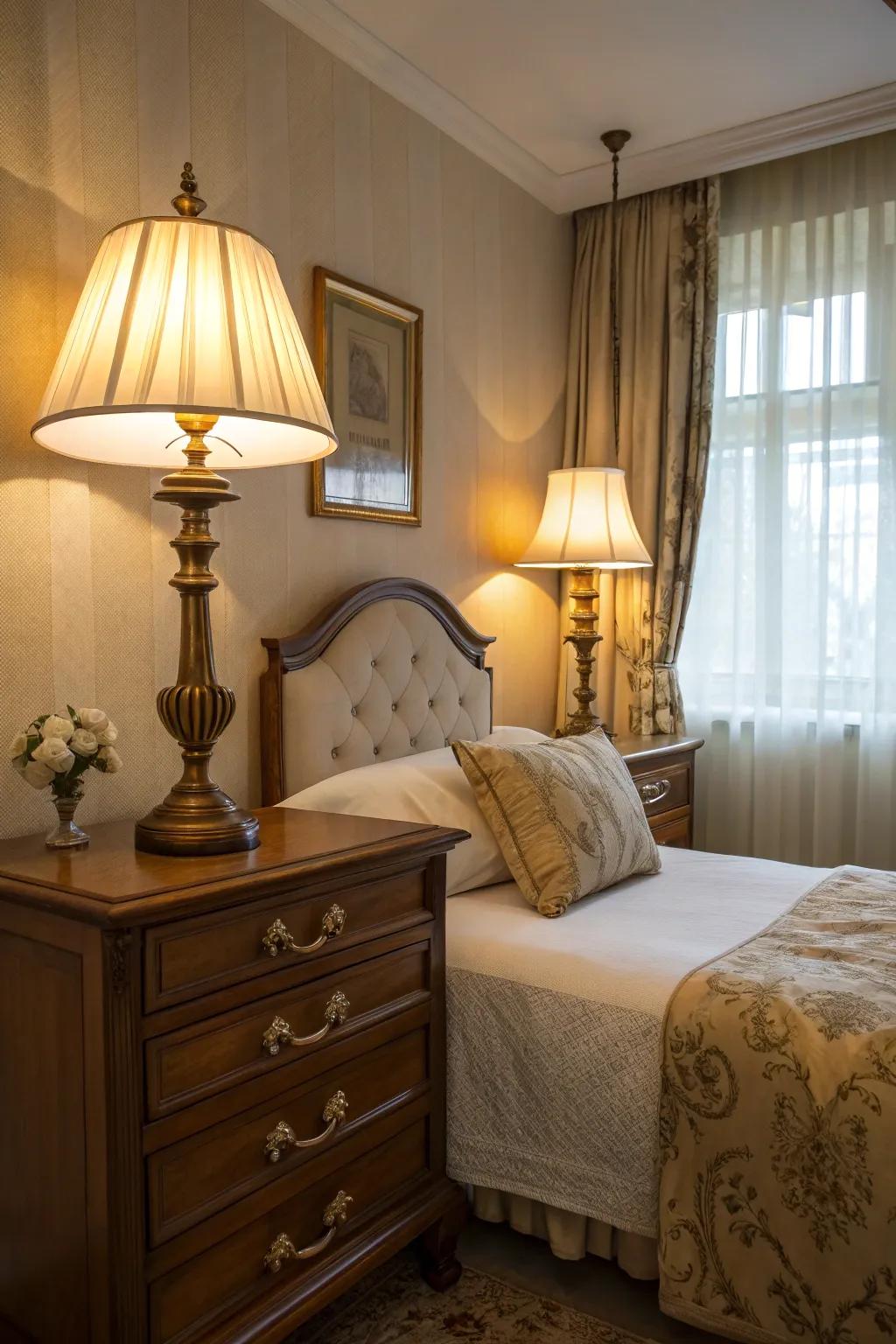 Bedside lamps offering traditional functionality and warmth.