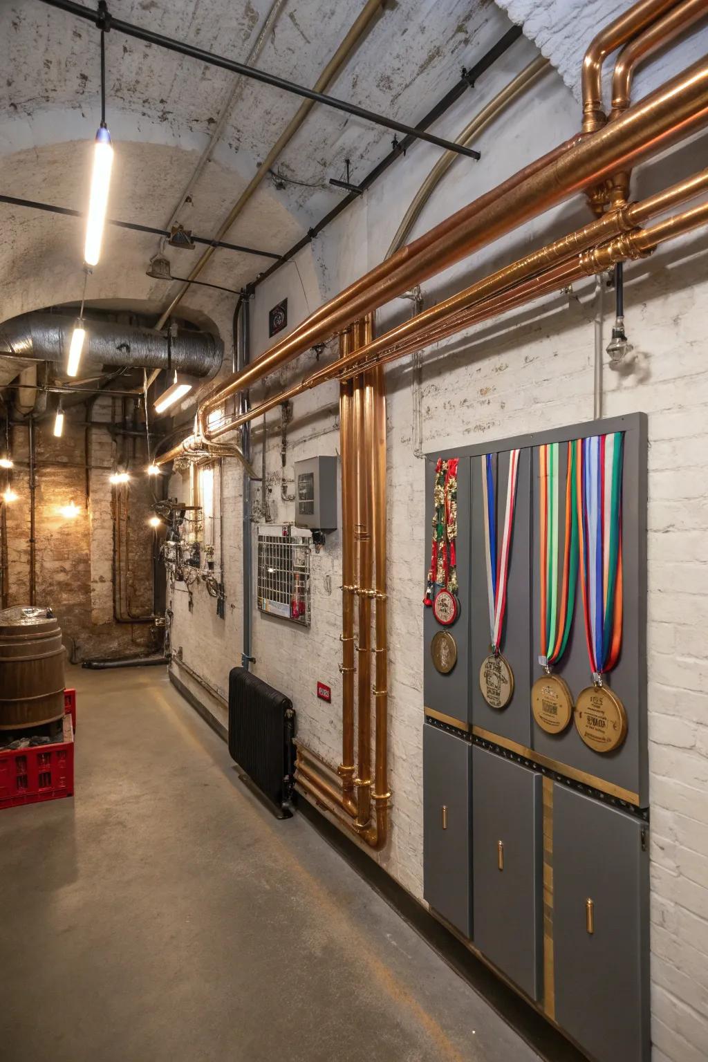 Achieve an industrial look with copper pipe hangers.