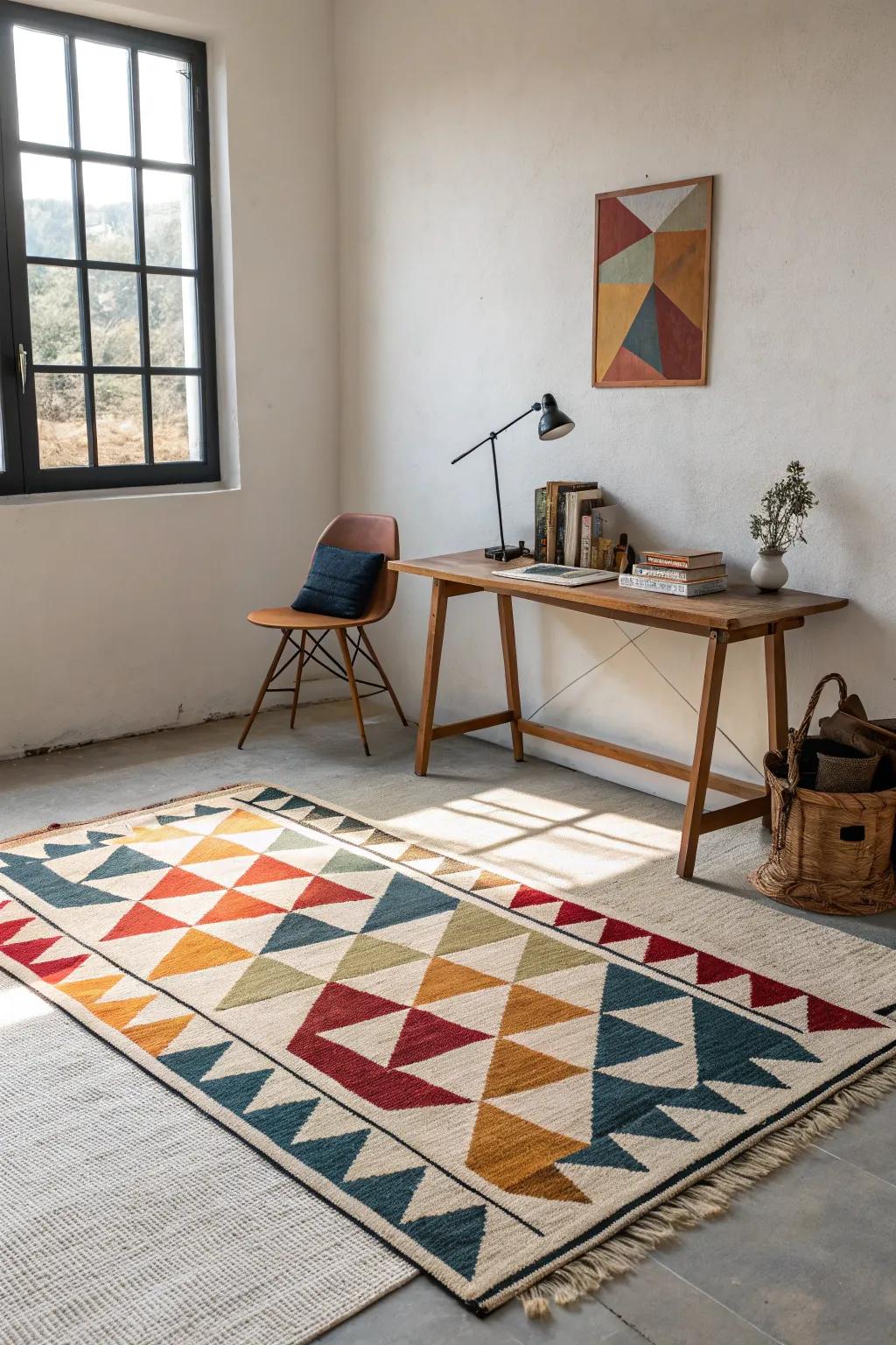 Geometric patterns subtly enhance minimalist design.